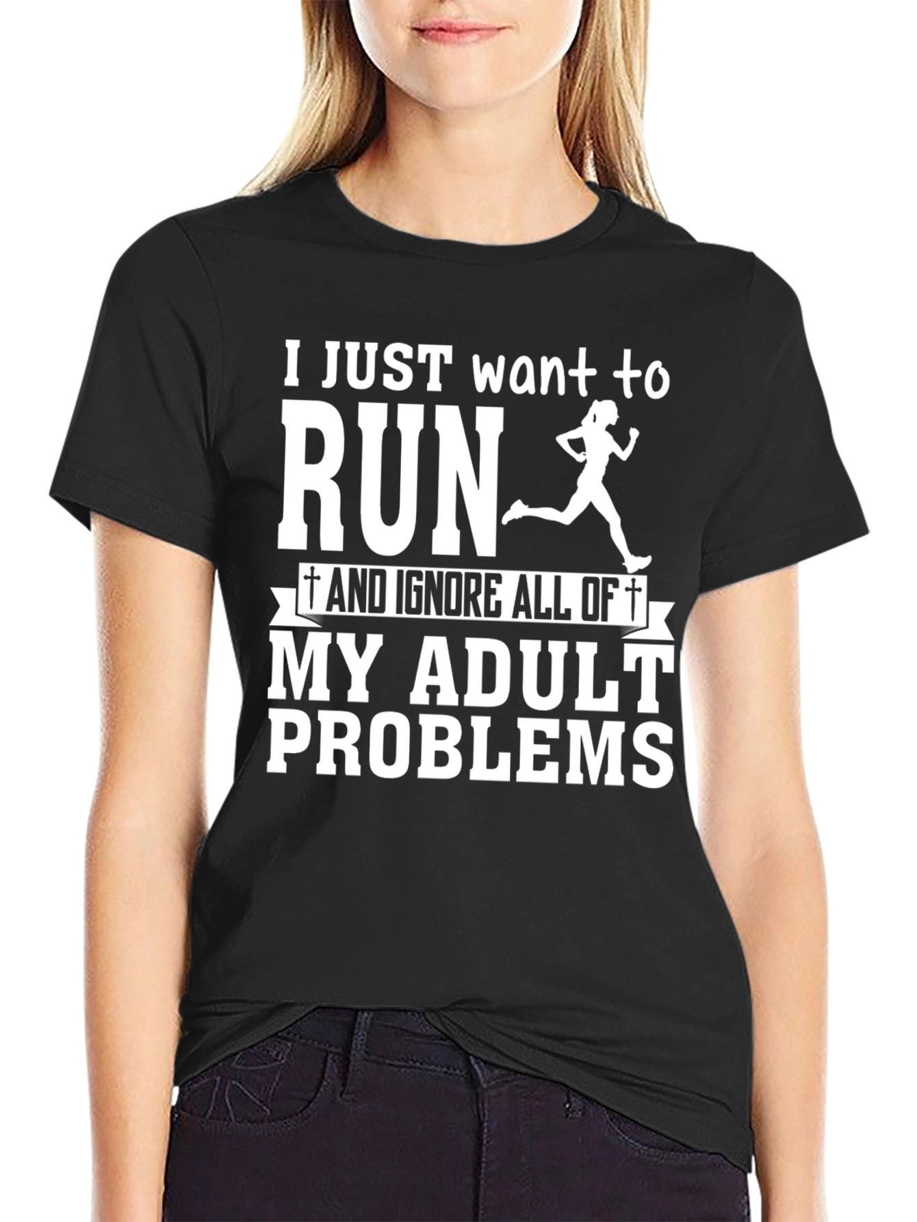 Black Run Adult Problems Graphic Tee - Black view 2