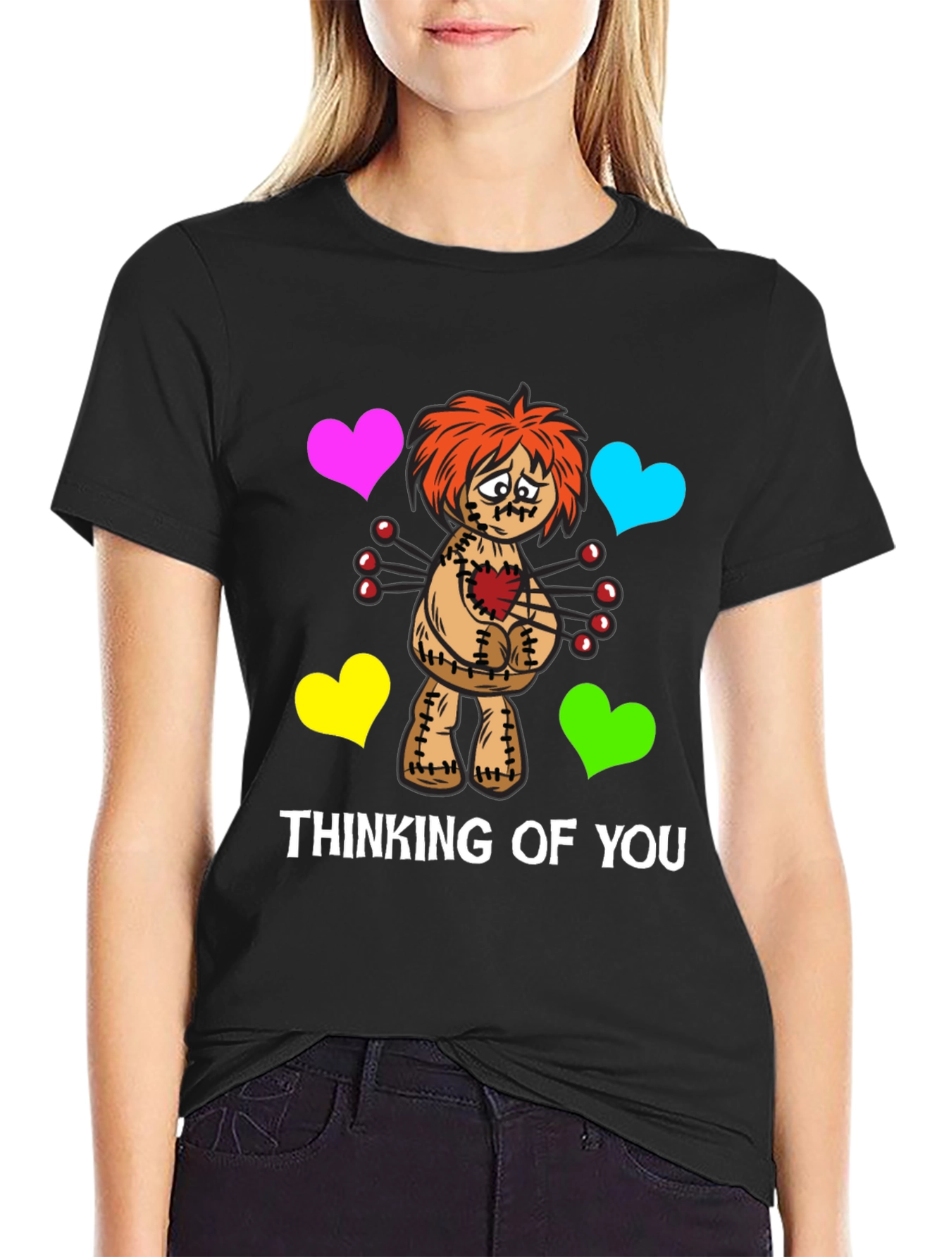 Black Thinking of You Voodoo Doll Graphic T-Shirt view 2