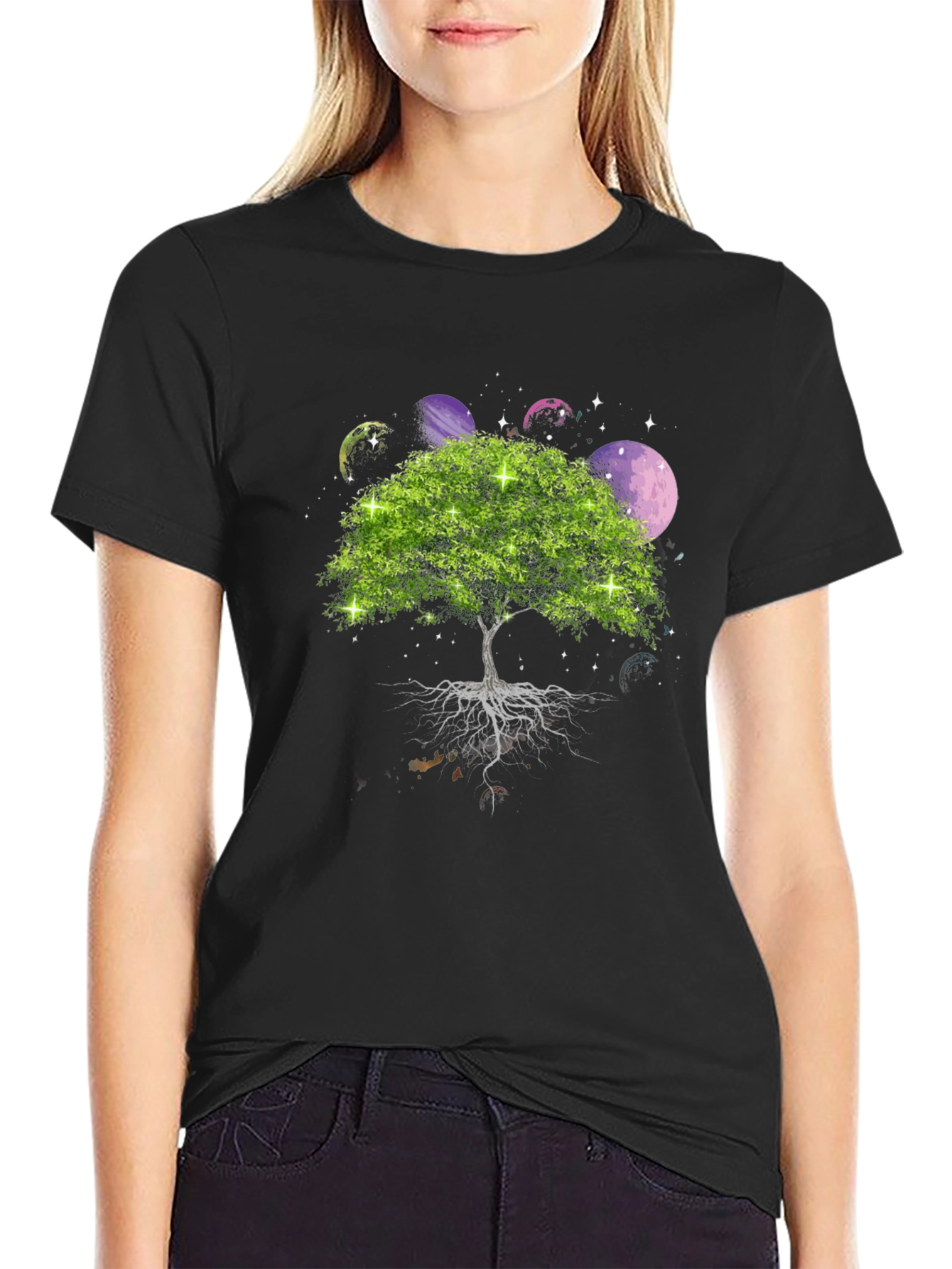 Black Tree of Life Planets Graphic Tee - Men's Black T-Shirt view 2