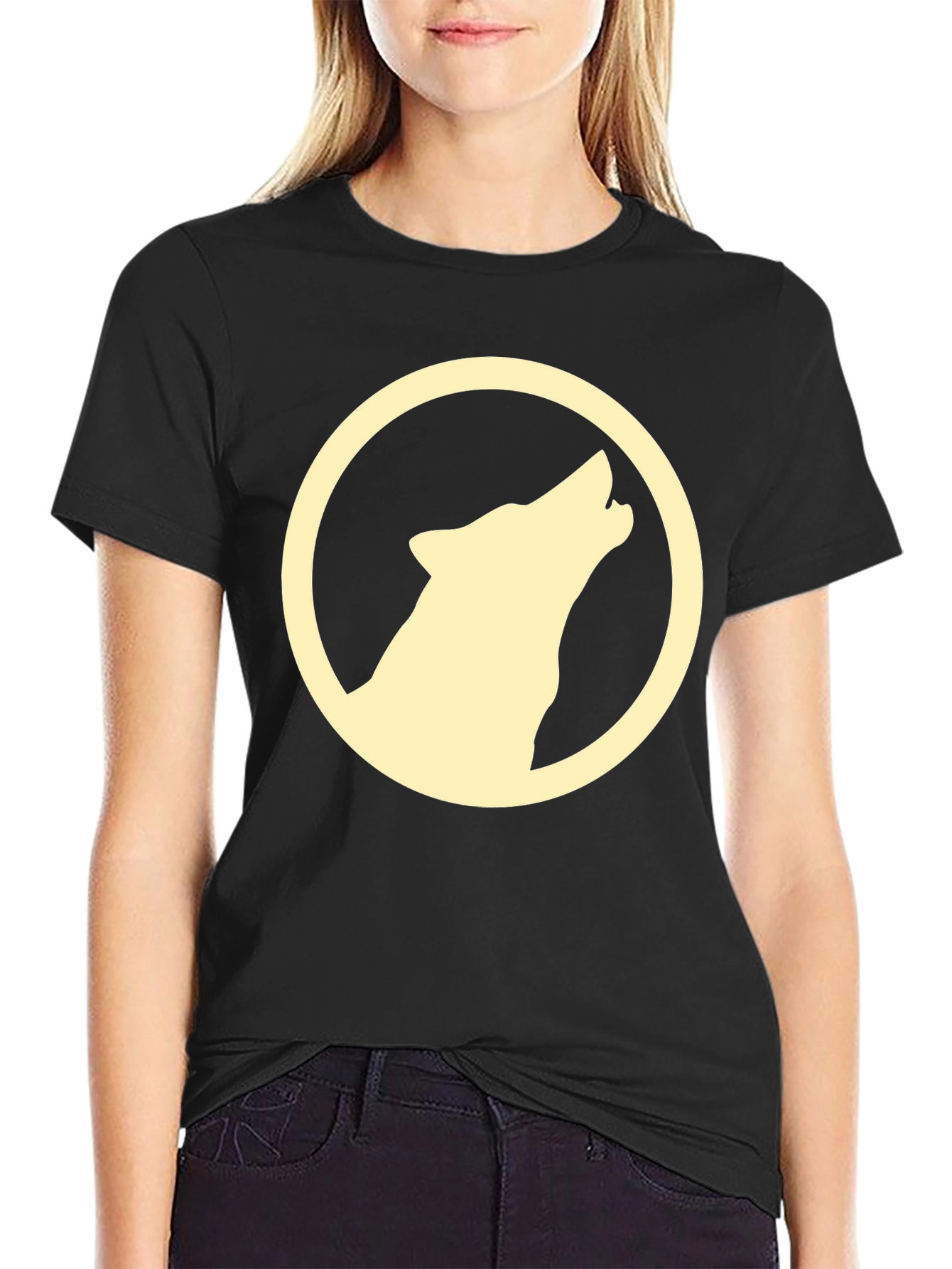 Black Wolf Howl Graphic Tee - Black Crew Neck T-Shirt view 2