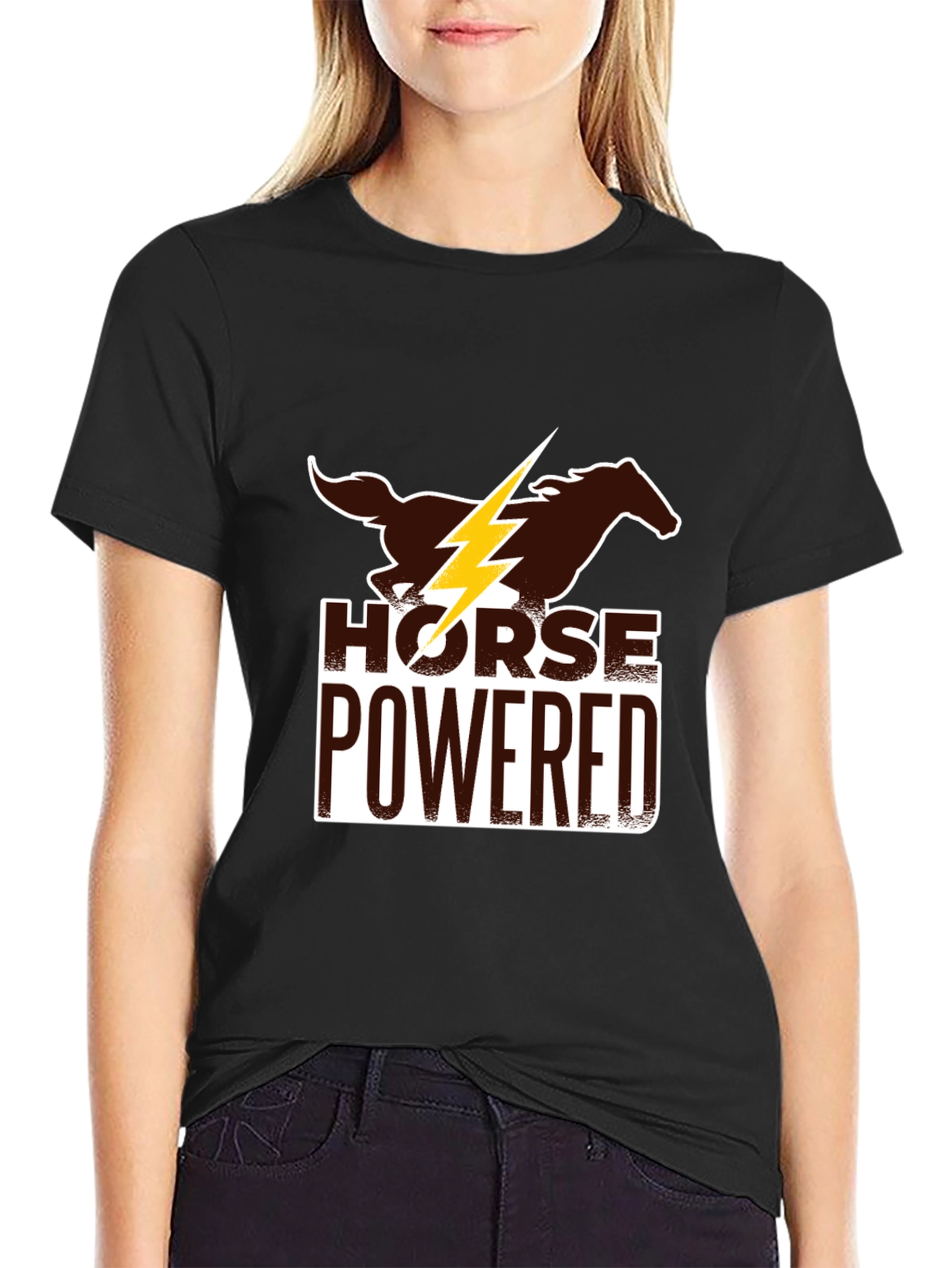 Black Horse Powered Graphic Tee - Black Cotton Blend view 2