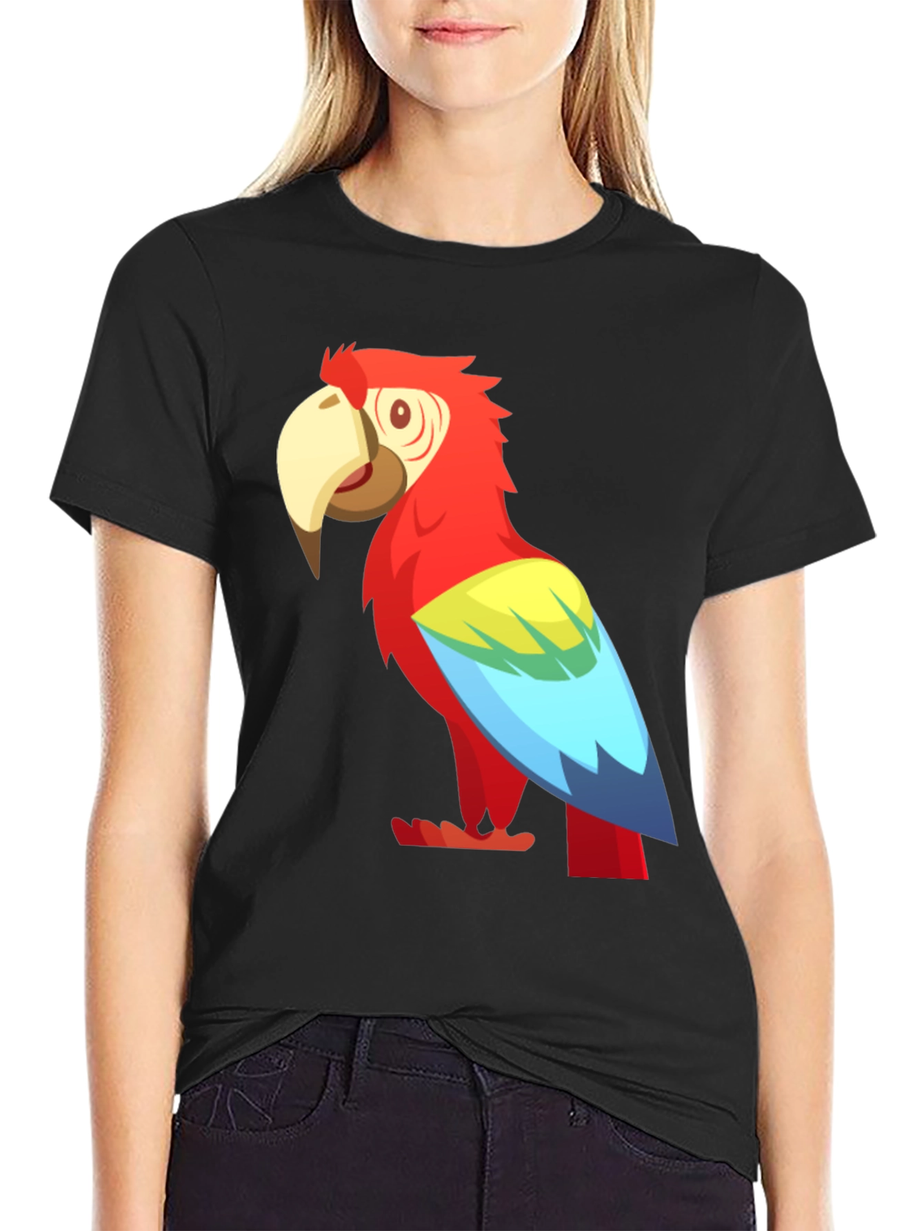 Black Cartoon Parrot Graphic Tee - Black view 2