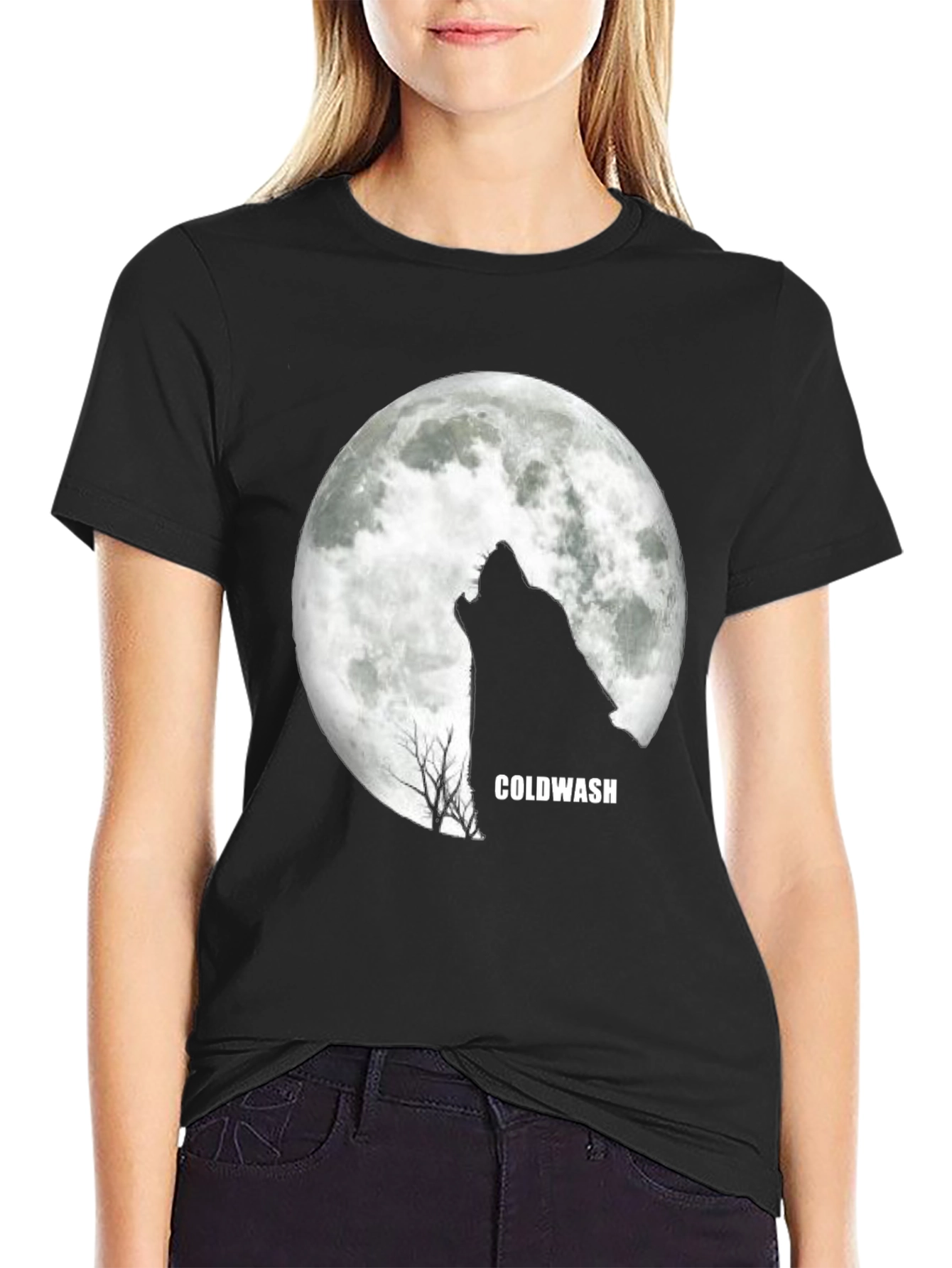 Black Wolf Howling Moon Black T-Shirt view 2