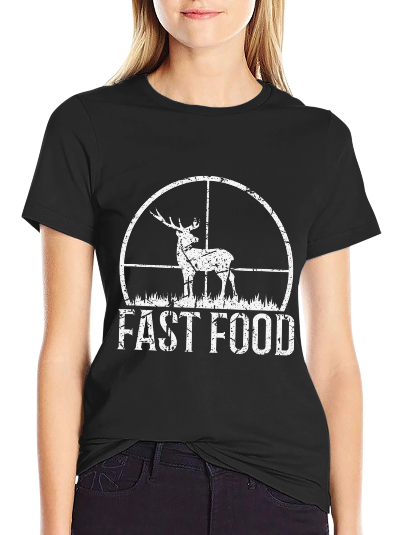Black Fast Food Hunting Tee - Deer Hunter Novelty T-Shirt view 2