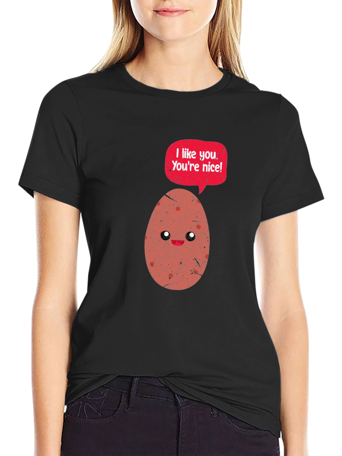 Black Funny Potato T-Shirt - I Like You, You're Nice! view 2