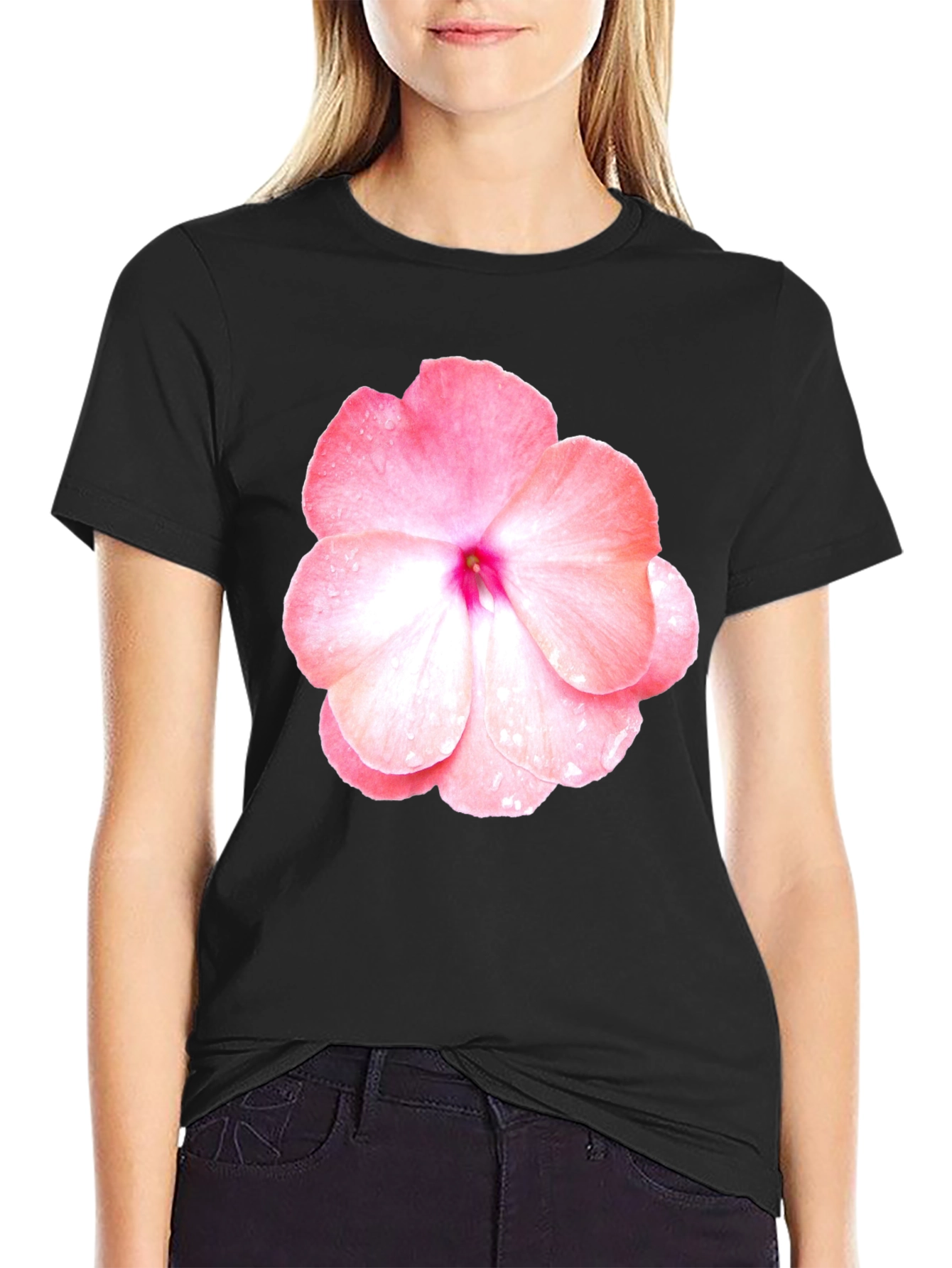 Black Floral Print Crew Neck T-Shirt view 2