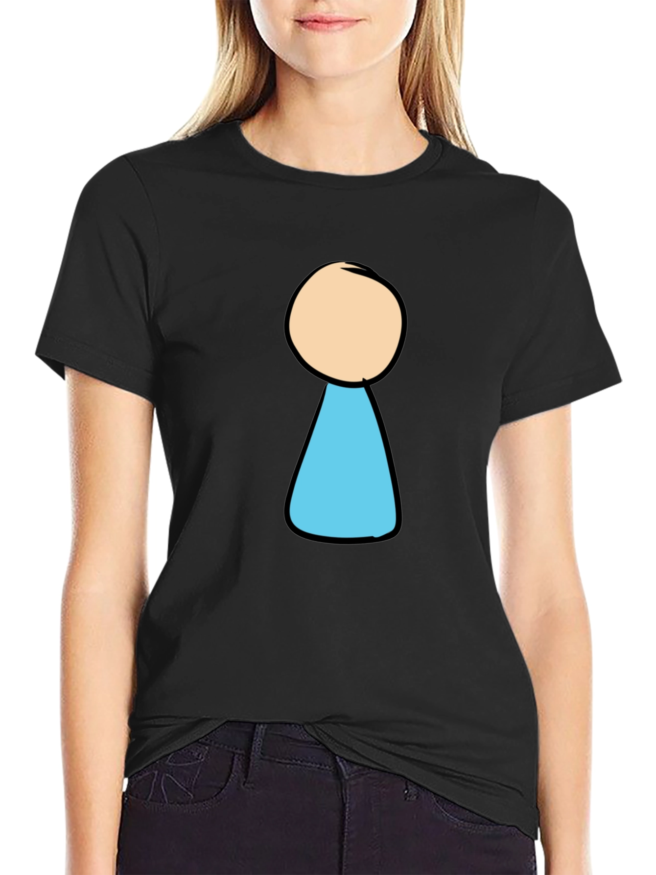 Black Black T-Shirt with Cartoon Keyhole Design view 2