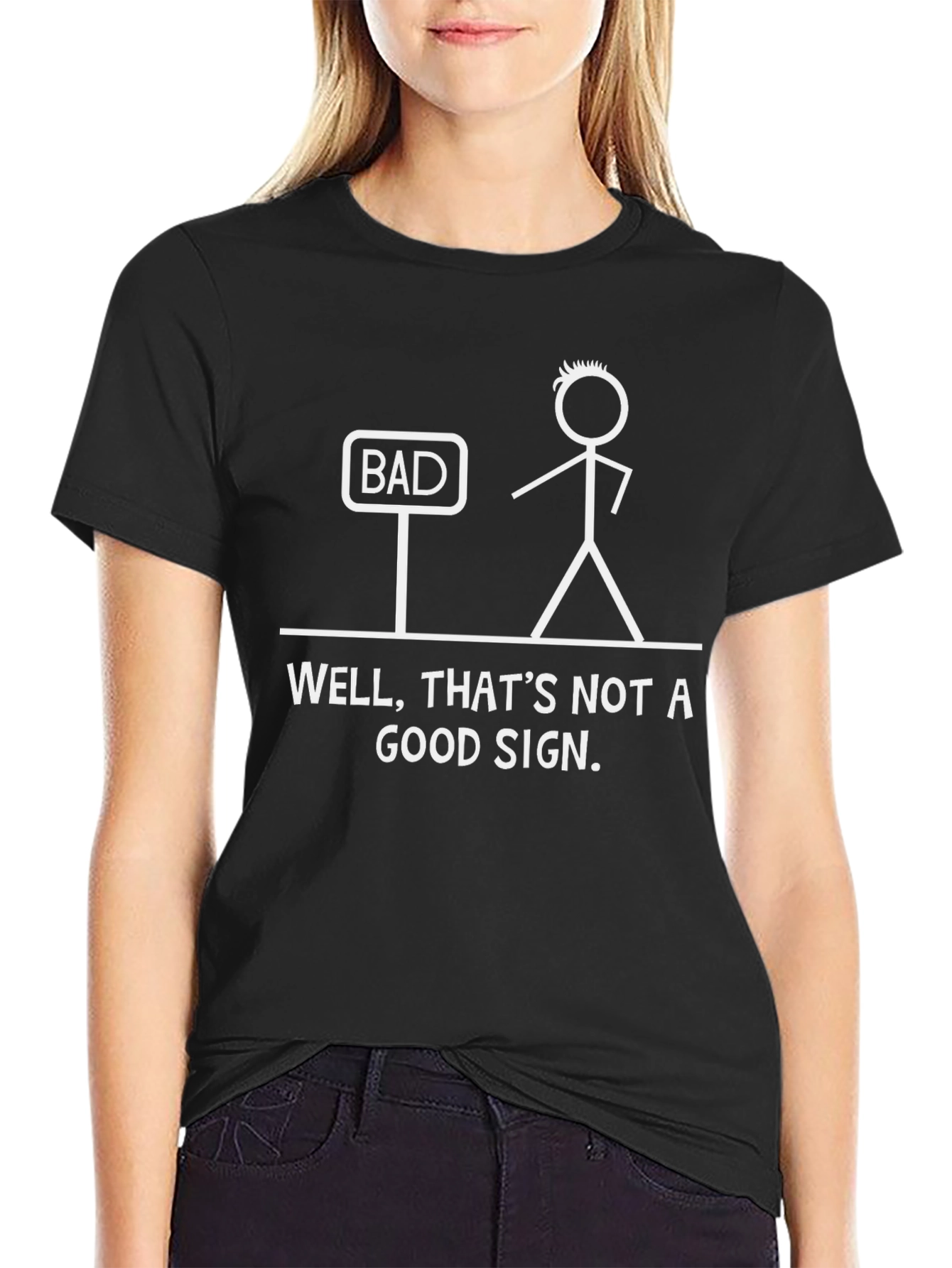 Black Funny 'Bad Sign' Graphic Tee - Unisex Cotton T-Shirt view 2
