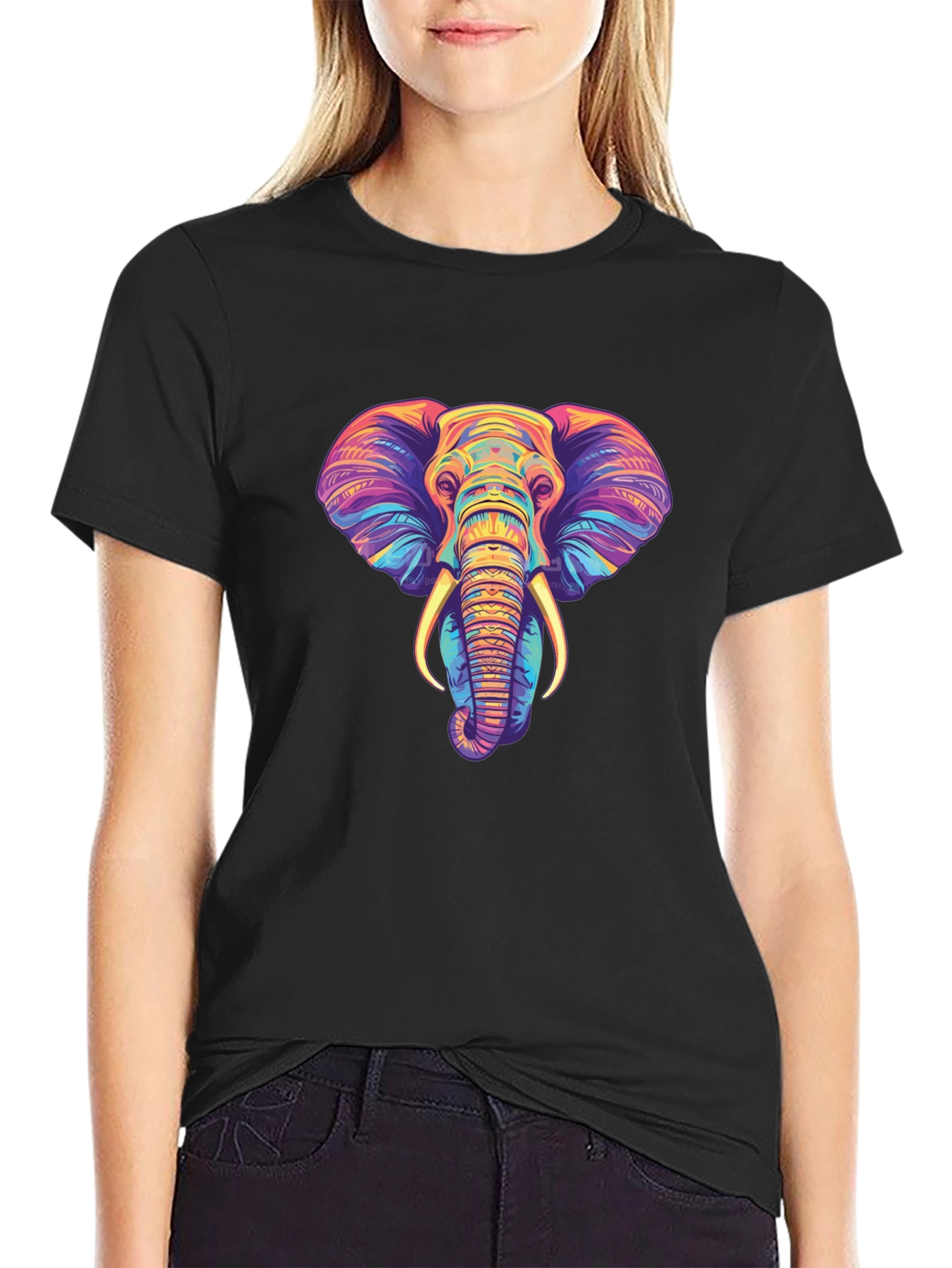 Black Vibrant Elephant Graphic Tee - Unisex Black T-Shirt view 2