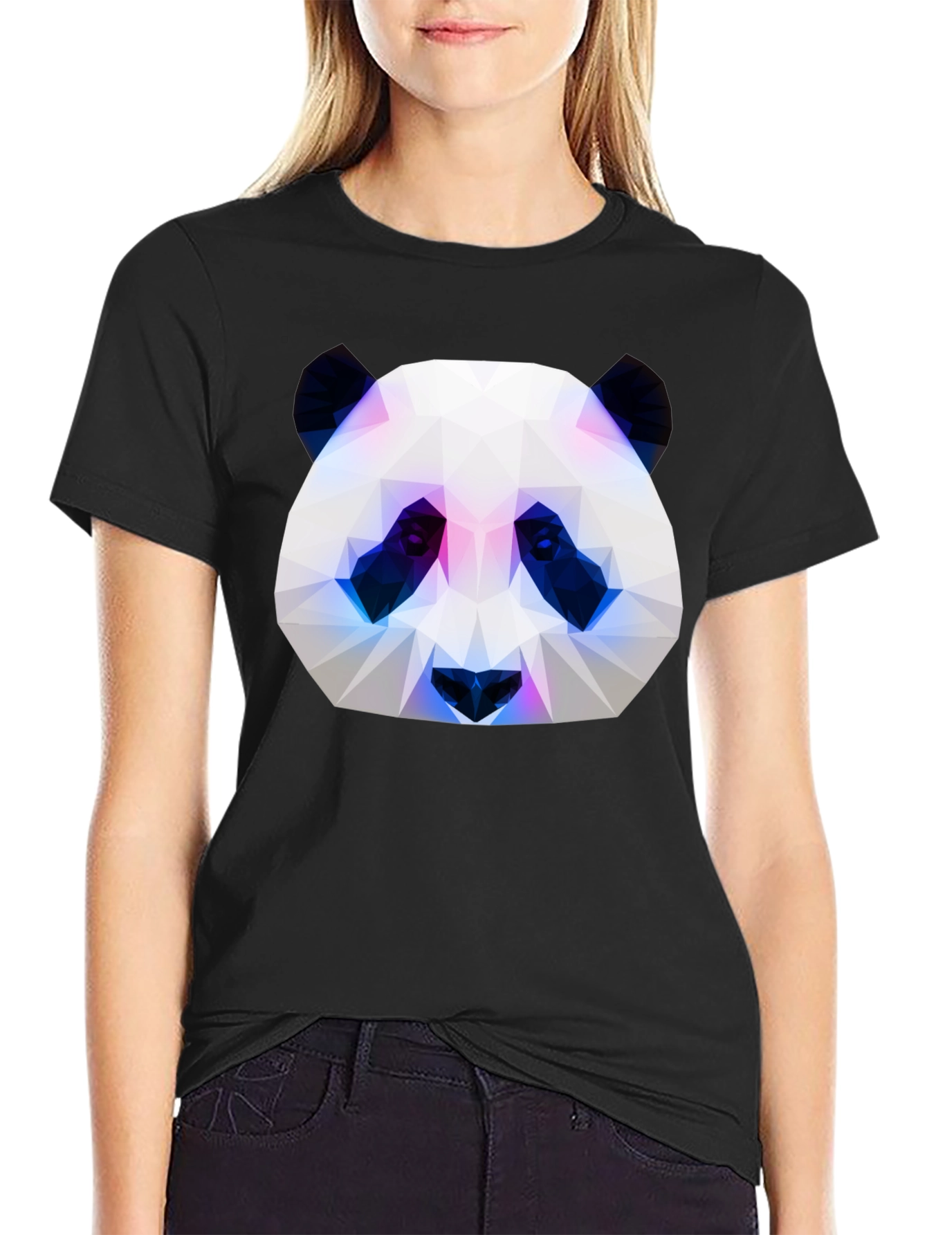 Black Geometric Panda Graphic Tee - Modern Style view 2