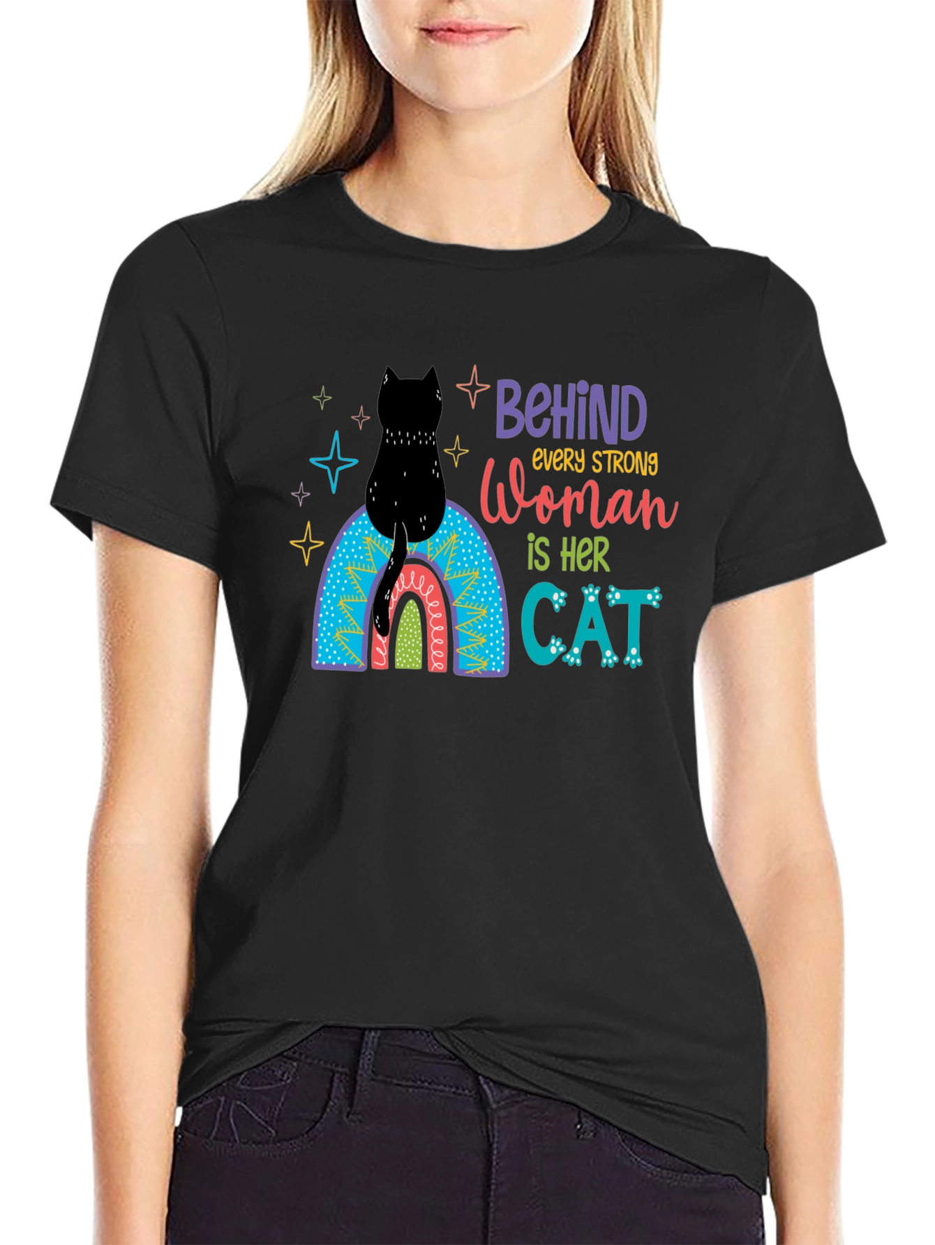 Black Behind Every Strong Woman Cat T-Shirt view 2
