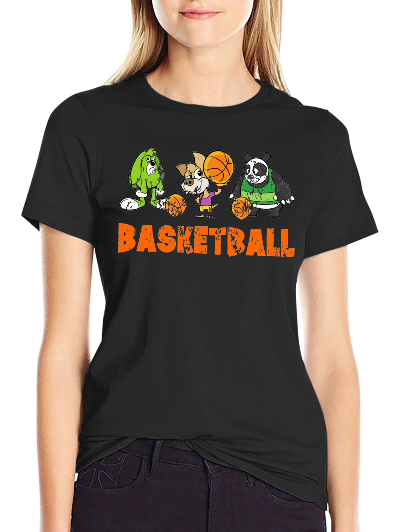 Black Basketball Animals Graphic T-Shirt view 2
