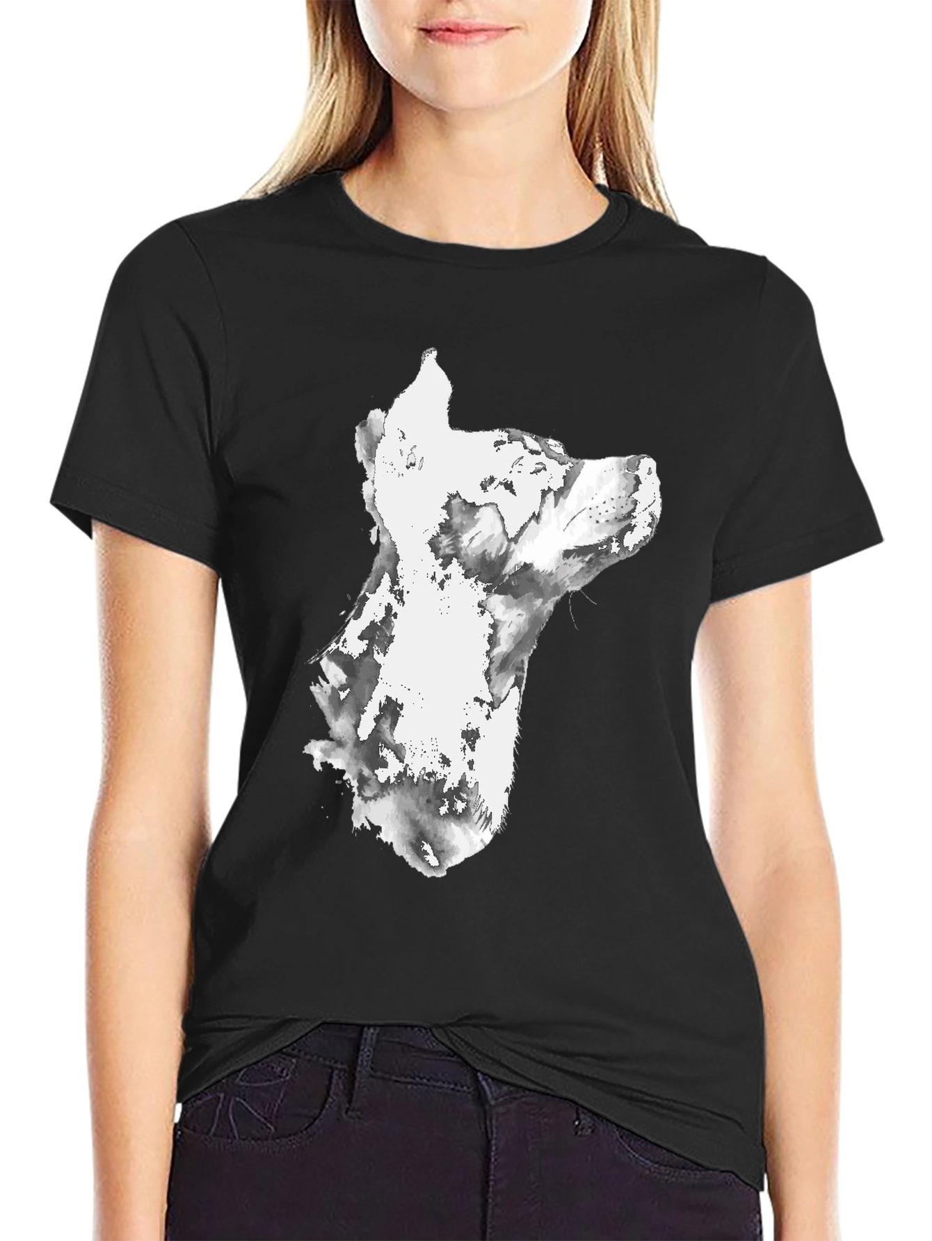 Black Dog Watercolor Graphic Print Black T-Shirt view 2