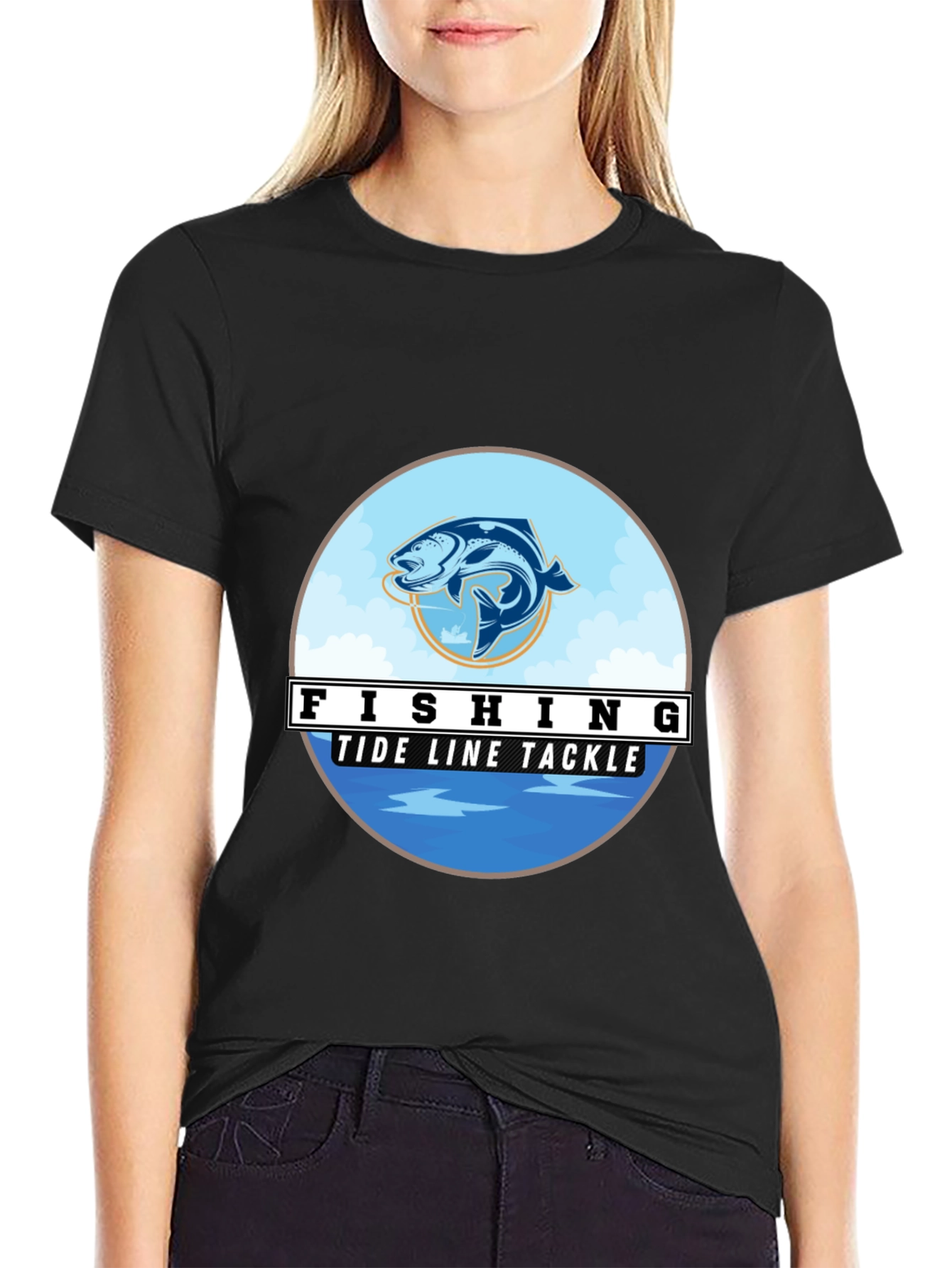 Black Fishing Tide Line Tackle Graphic T-Shirt view 2