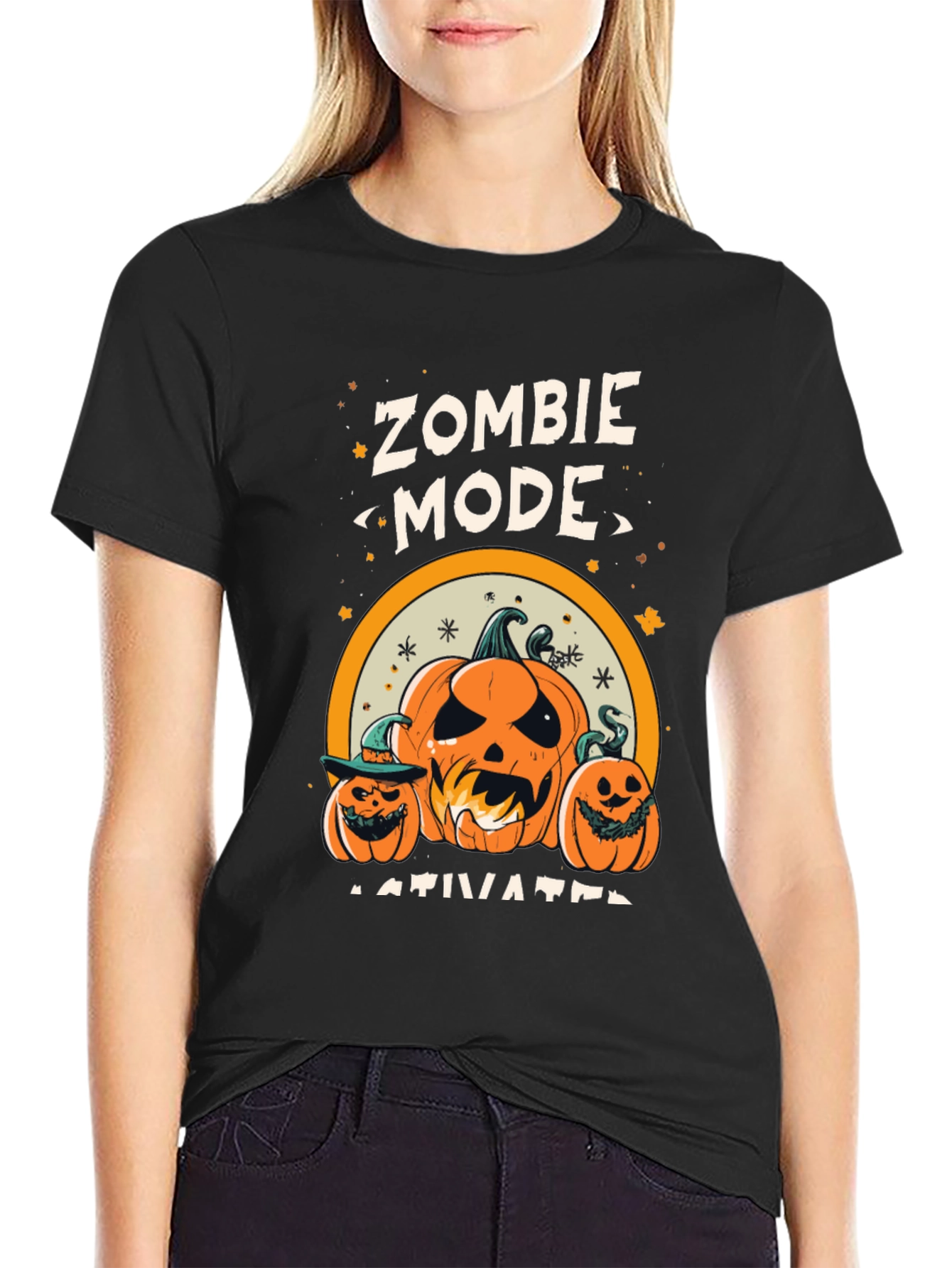Black Zombie Mode Activated Halloween T-Shirt view 2