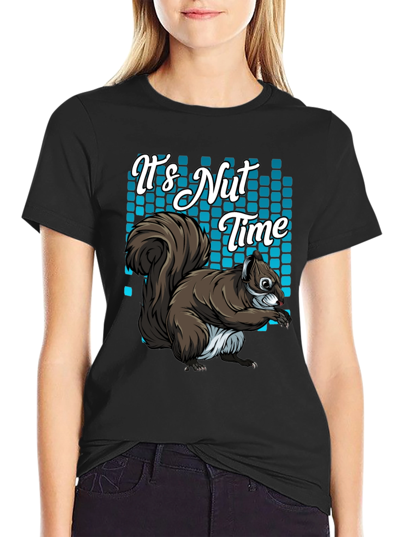 Black It's Nut Time Squirrel Graphic T-Shirt view 2