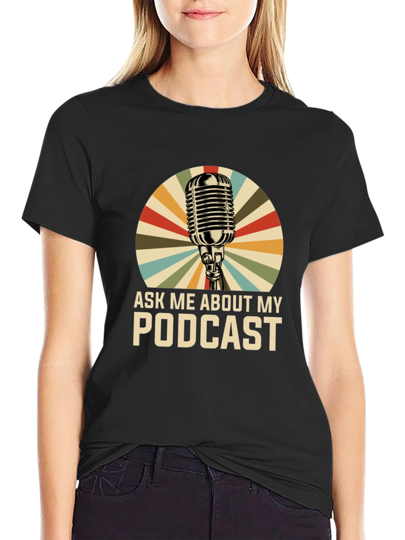 Black Ask Me About My Podcast Graphic Tee view 2