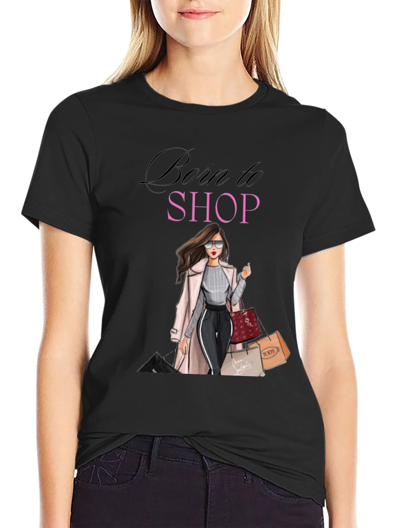 Black Born to Shop Black T-Shirt view 2