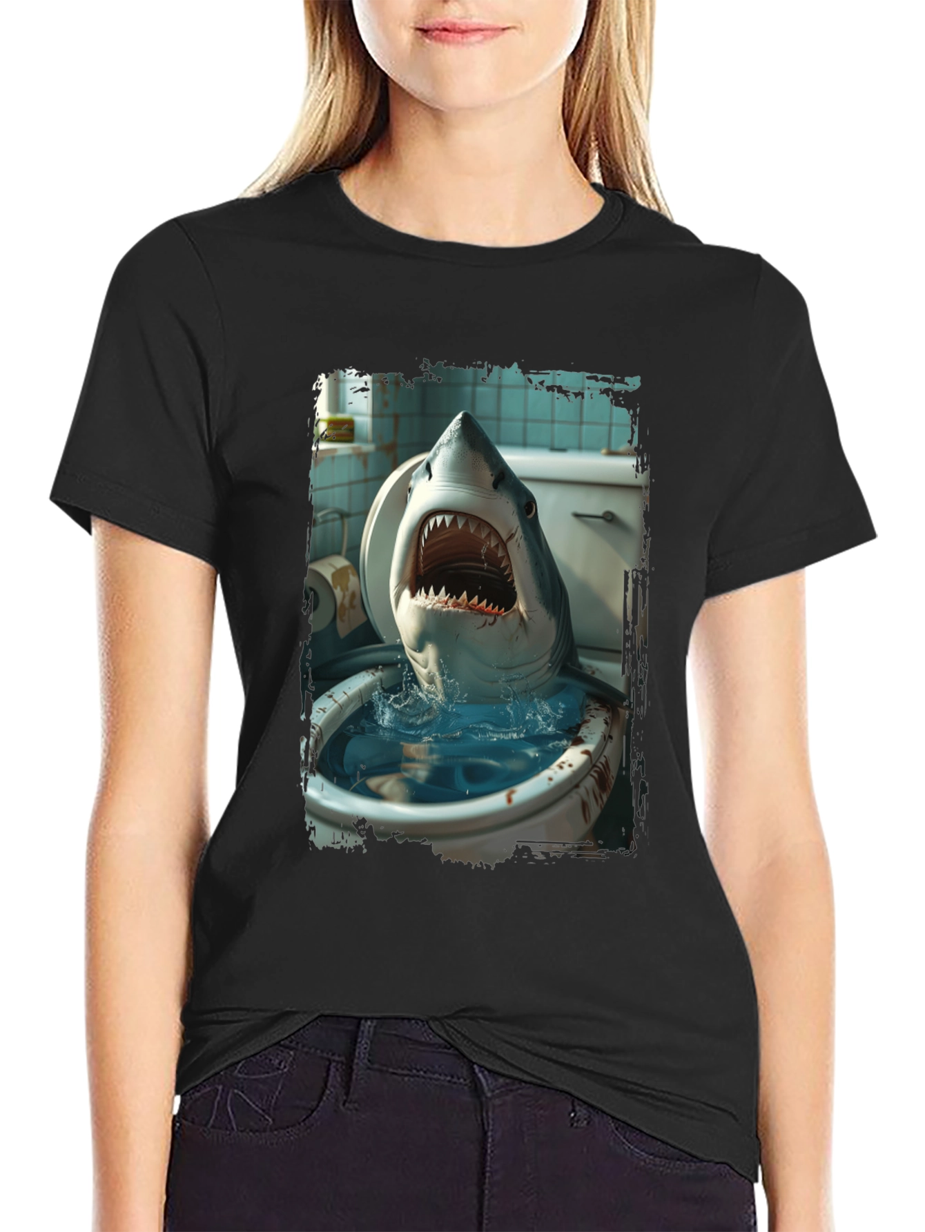 Black Shark Toilet Humor T-Shirt view 2