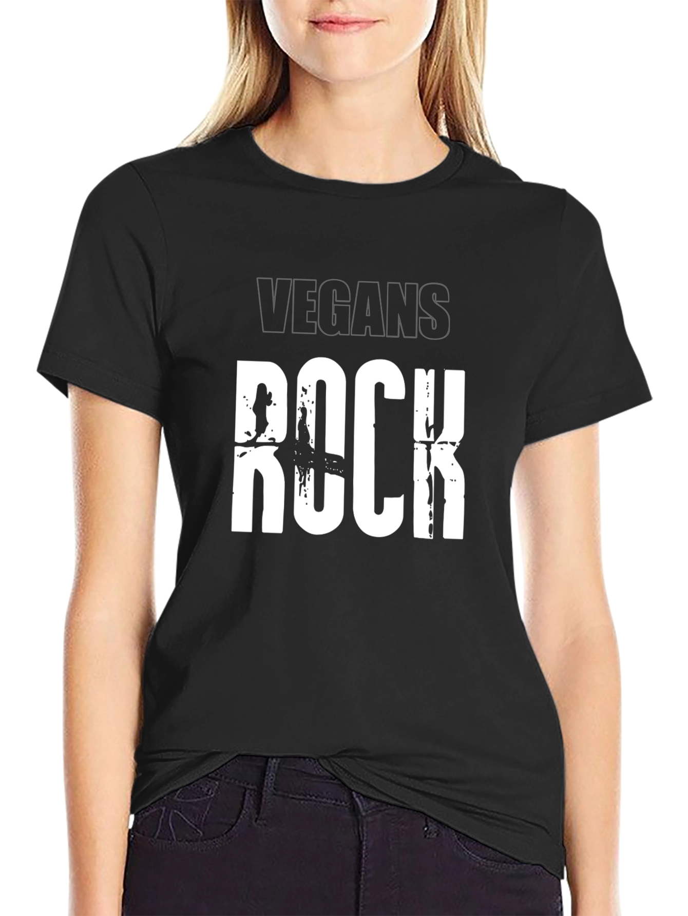 Black Vegans Rock Graphic Print Black T-Shirt view 2