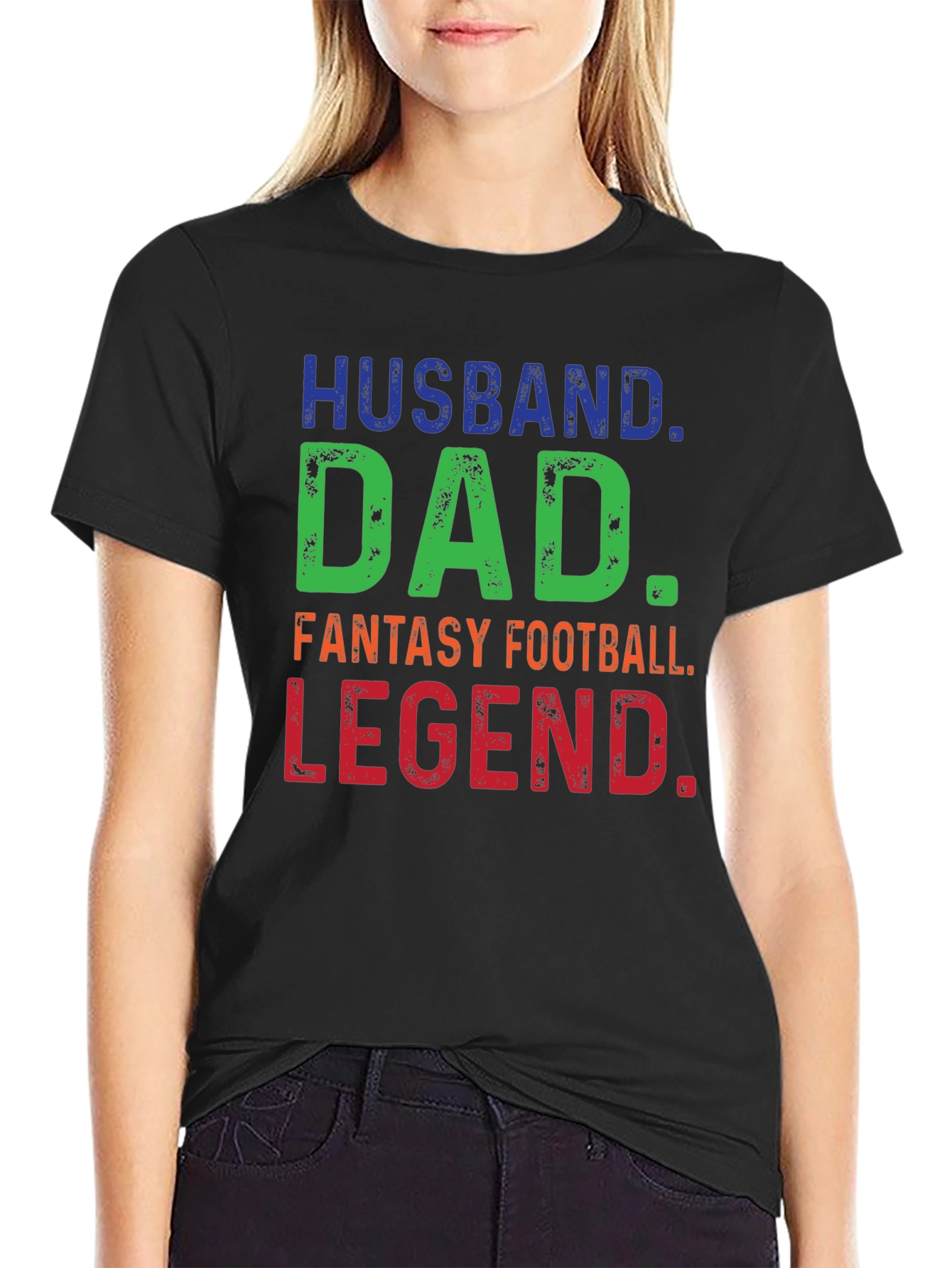 Black Husband Dad Fantasy Football Legend T-Shirt view 2
