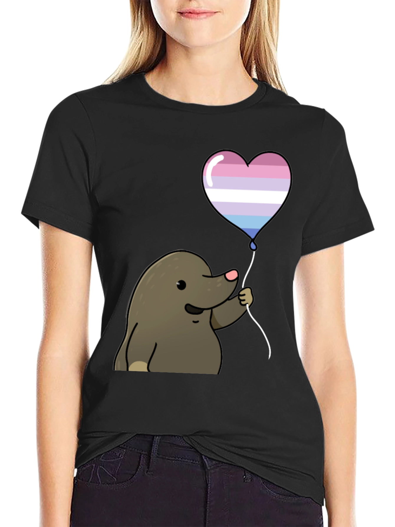Black Mole with Transgender Pride Heart Balloon T-Shirt view 2