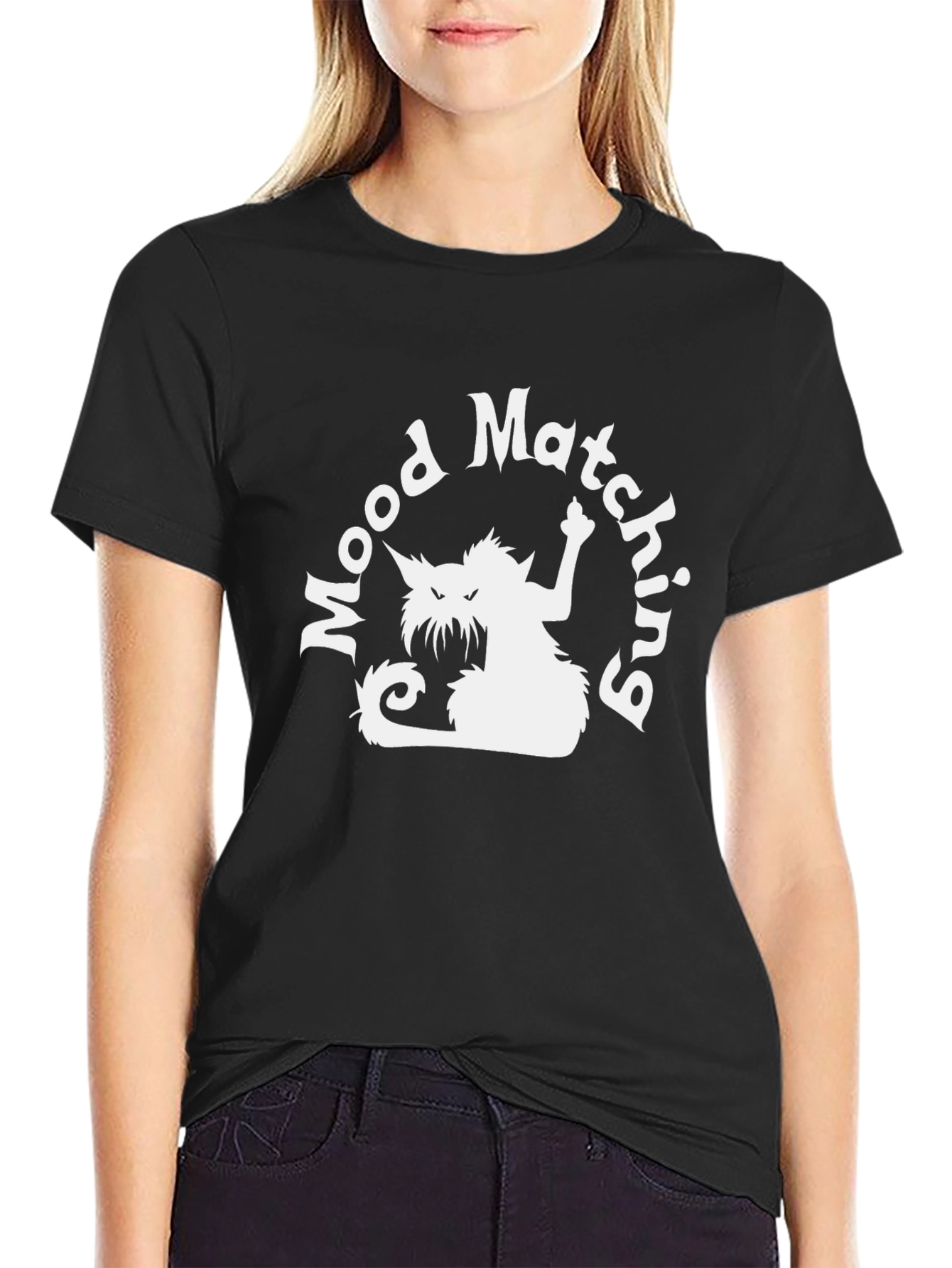 Black Mood Matching Cat Graphic T-Shirt - Black view 2