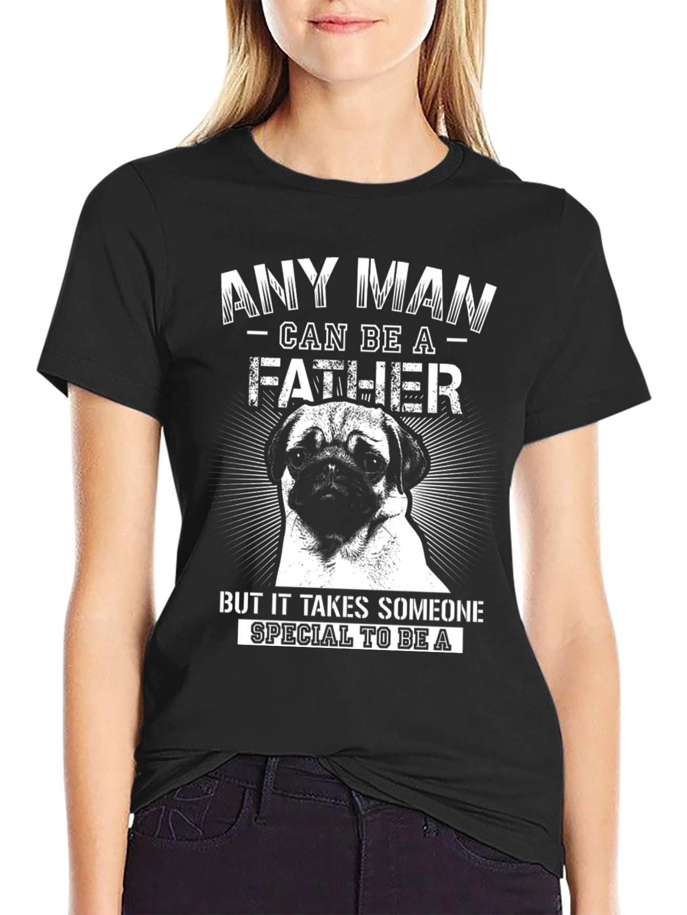 Black Pug Father T-Shirt, Special Dad Tee, Black Cotton view 2