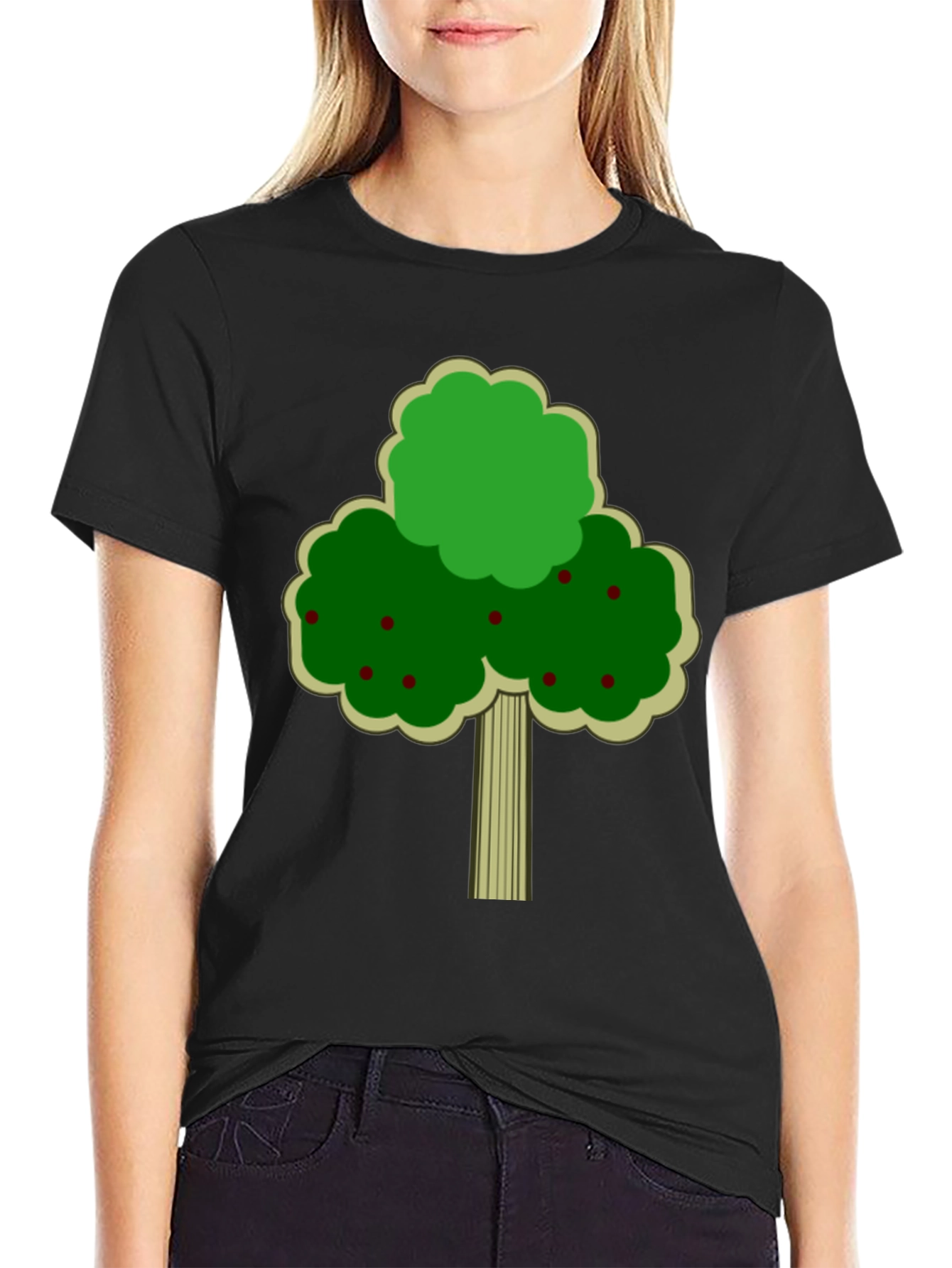 Black Fruit Tree Graphic Tee - Black Cotton T-Shirt view 2