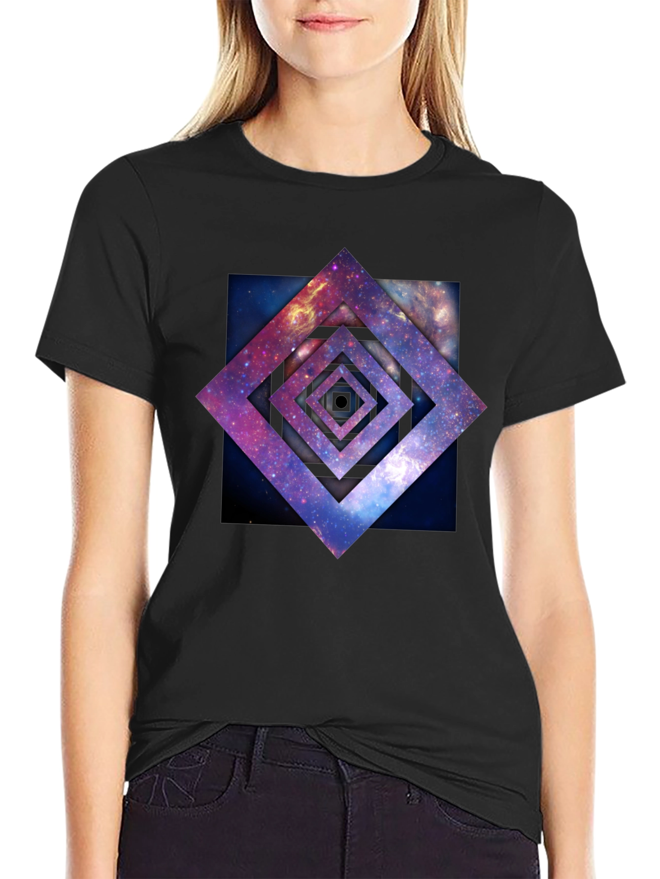 Black Galaxy Square Graphic Tee - Black Cotton T-Shirt view 2