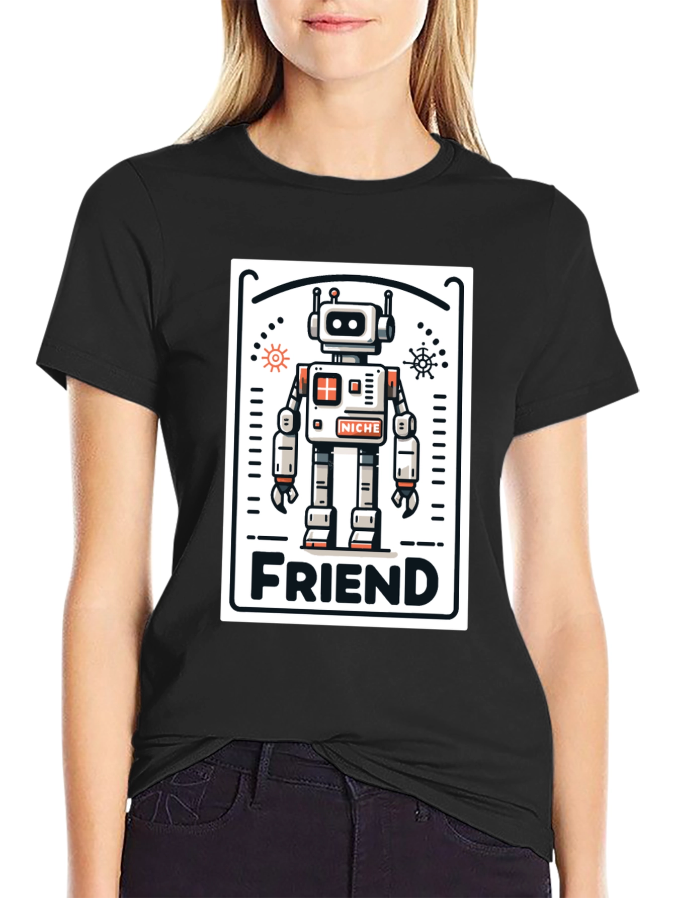 Black Robot Friend Graphic Tee - Black view 2