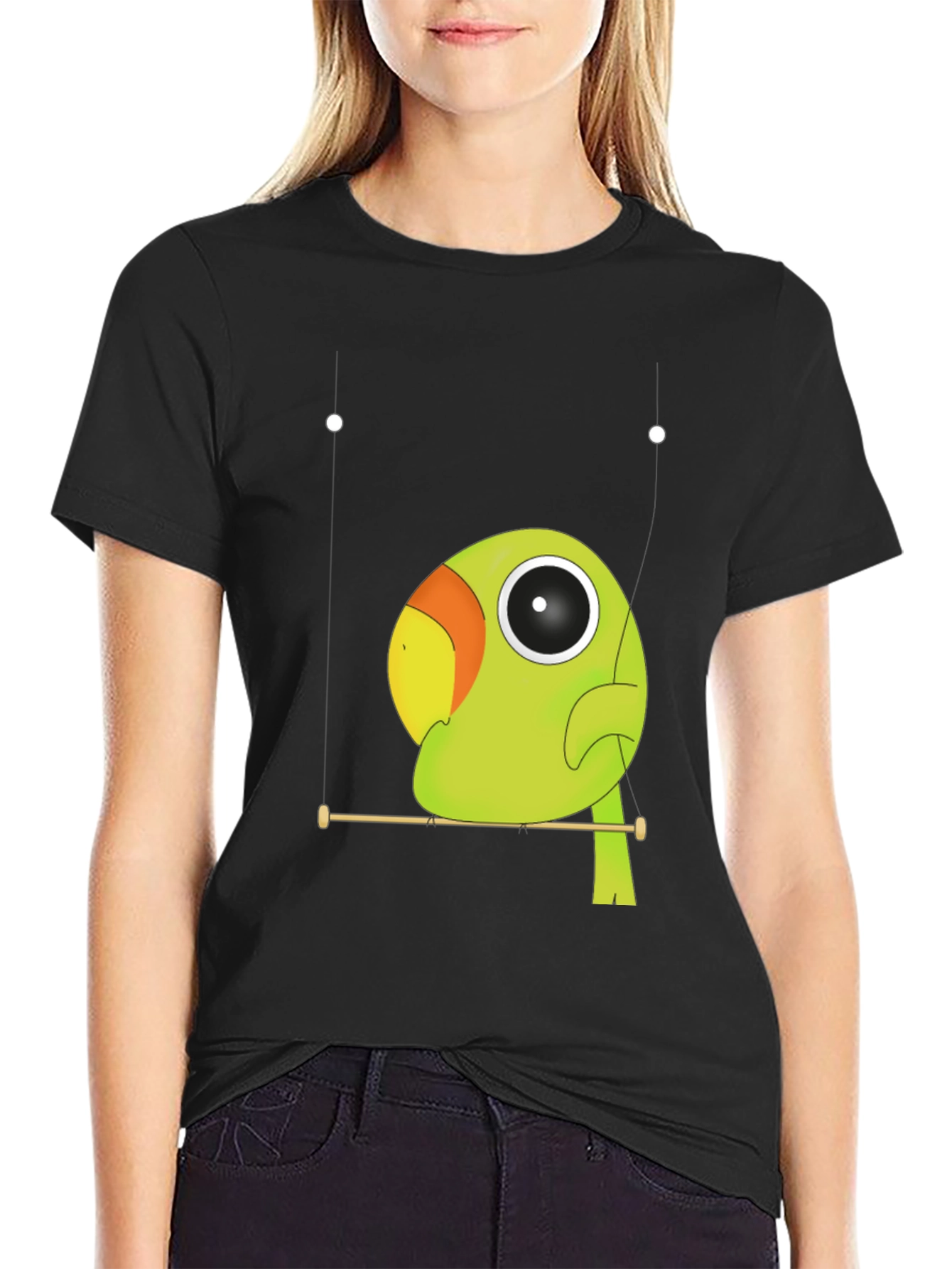 Black Parrot Perch Graphic Tee - Unique Bird Lover Shirt view 2