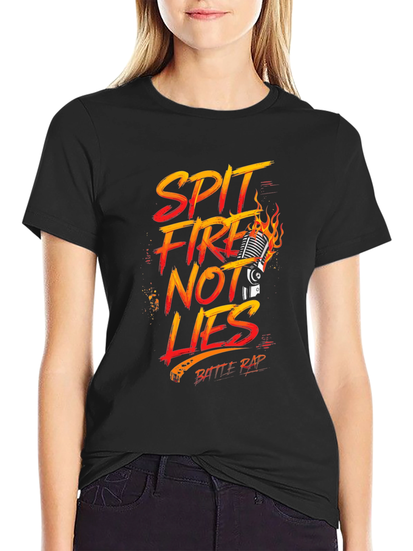 Black Spit Fire Not Lies Battle Rap T-Shirt view 2