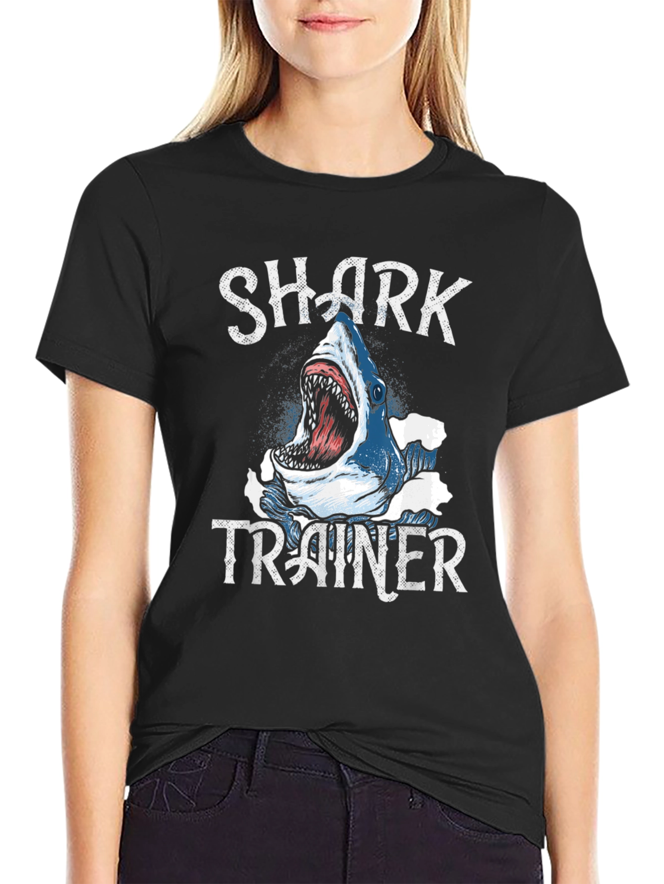 Black Shark Trainer Graphic Tee - Black Cotton T-Shirt view 2