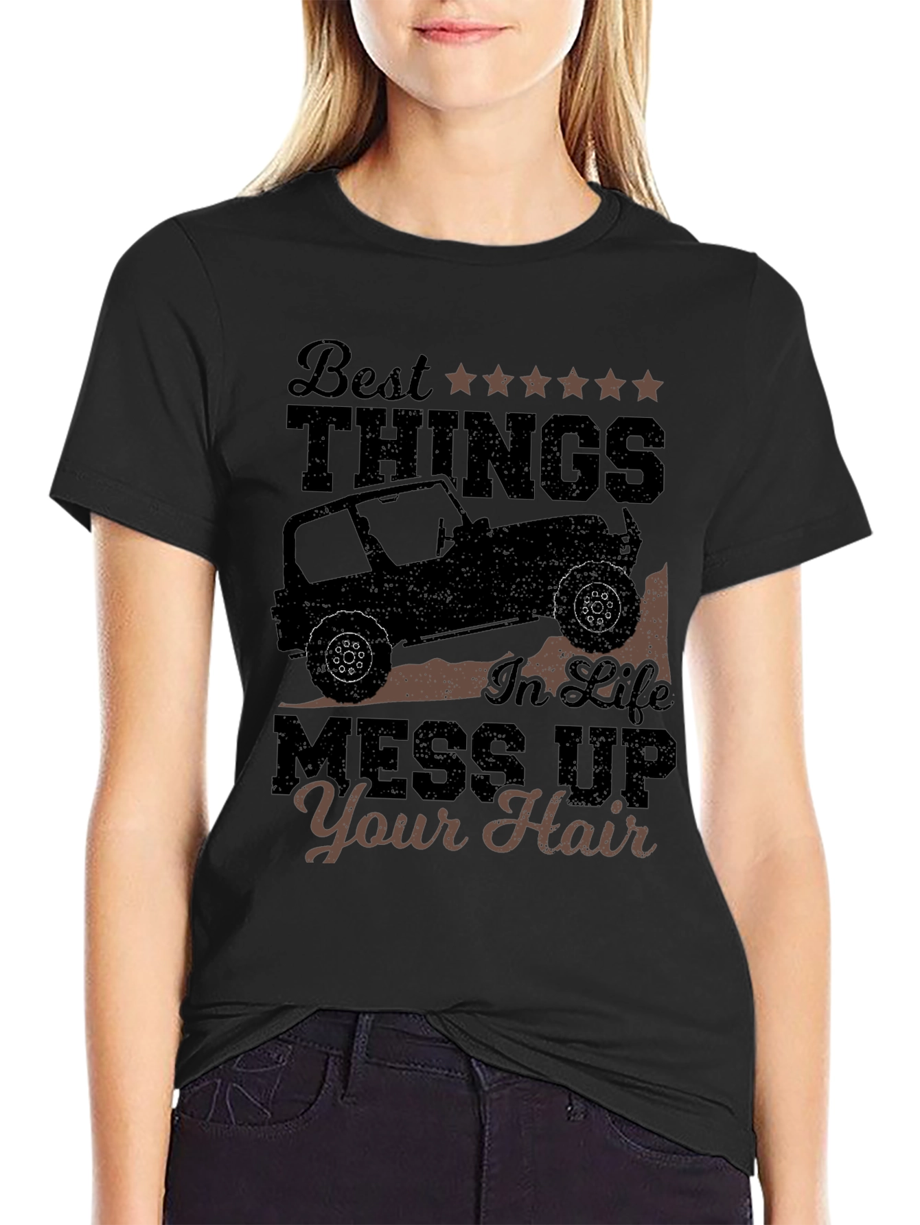 Black Best Things T-Shirt: Jeep Life, Mess Up Your Hair view 2