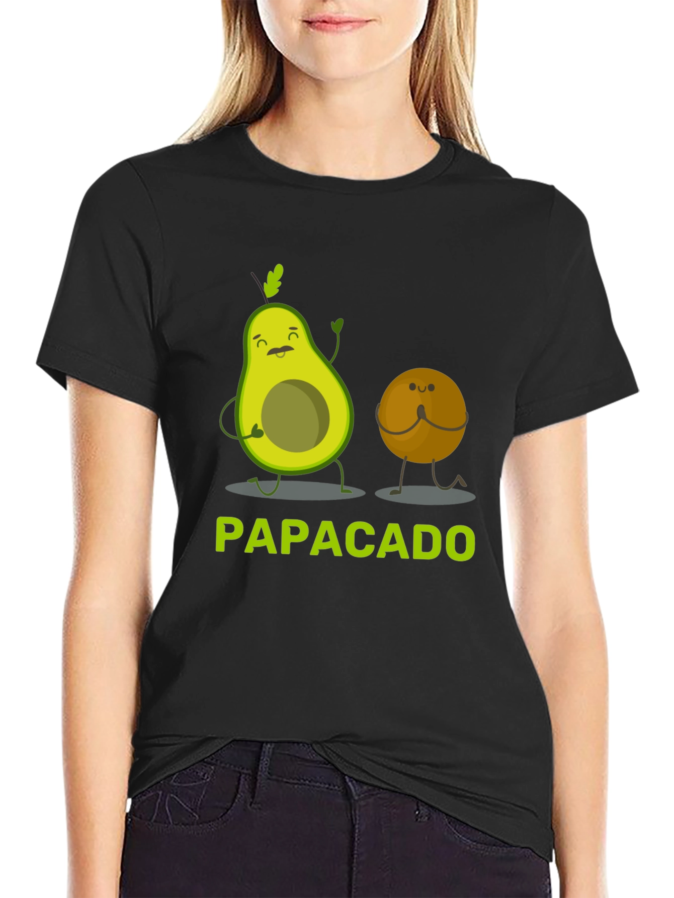 Black Papacado Funny Avocado Dad T-Shirt view 2