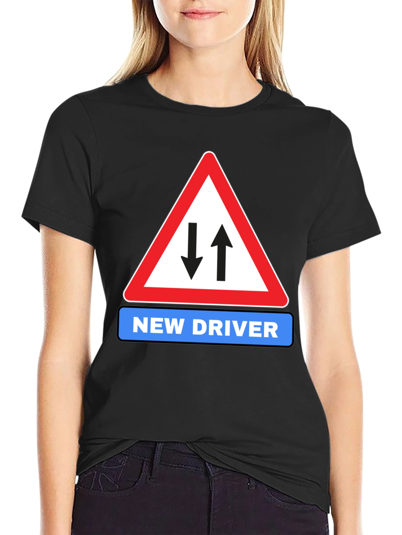 Black New Driver Road Sign Black T-Shirt view 2