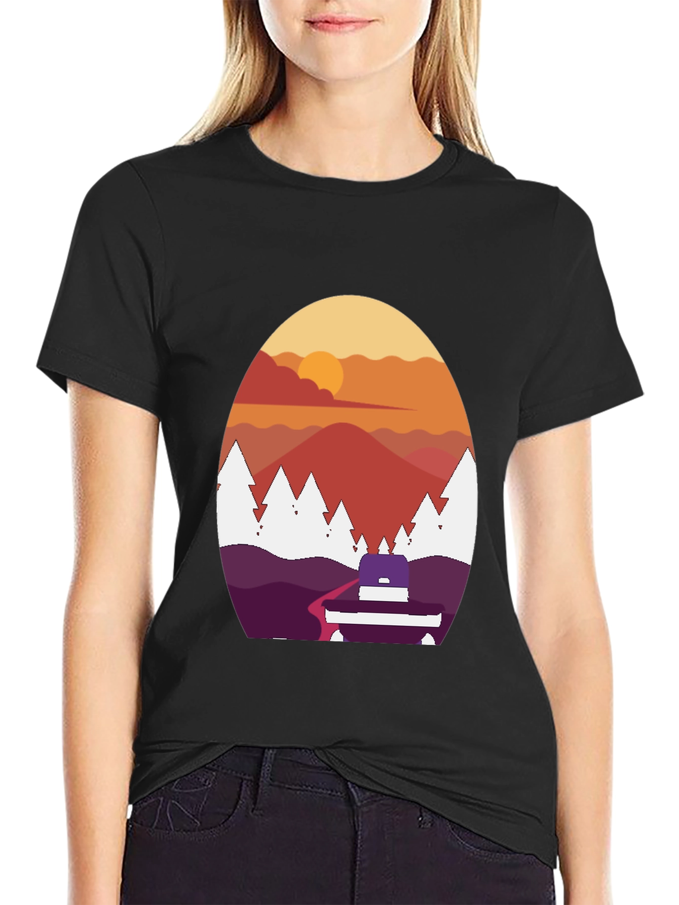 Black Sunset Mountain Graphic Tee - Black view 2