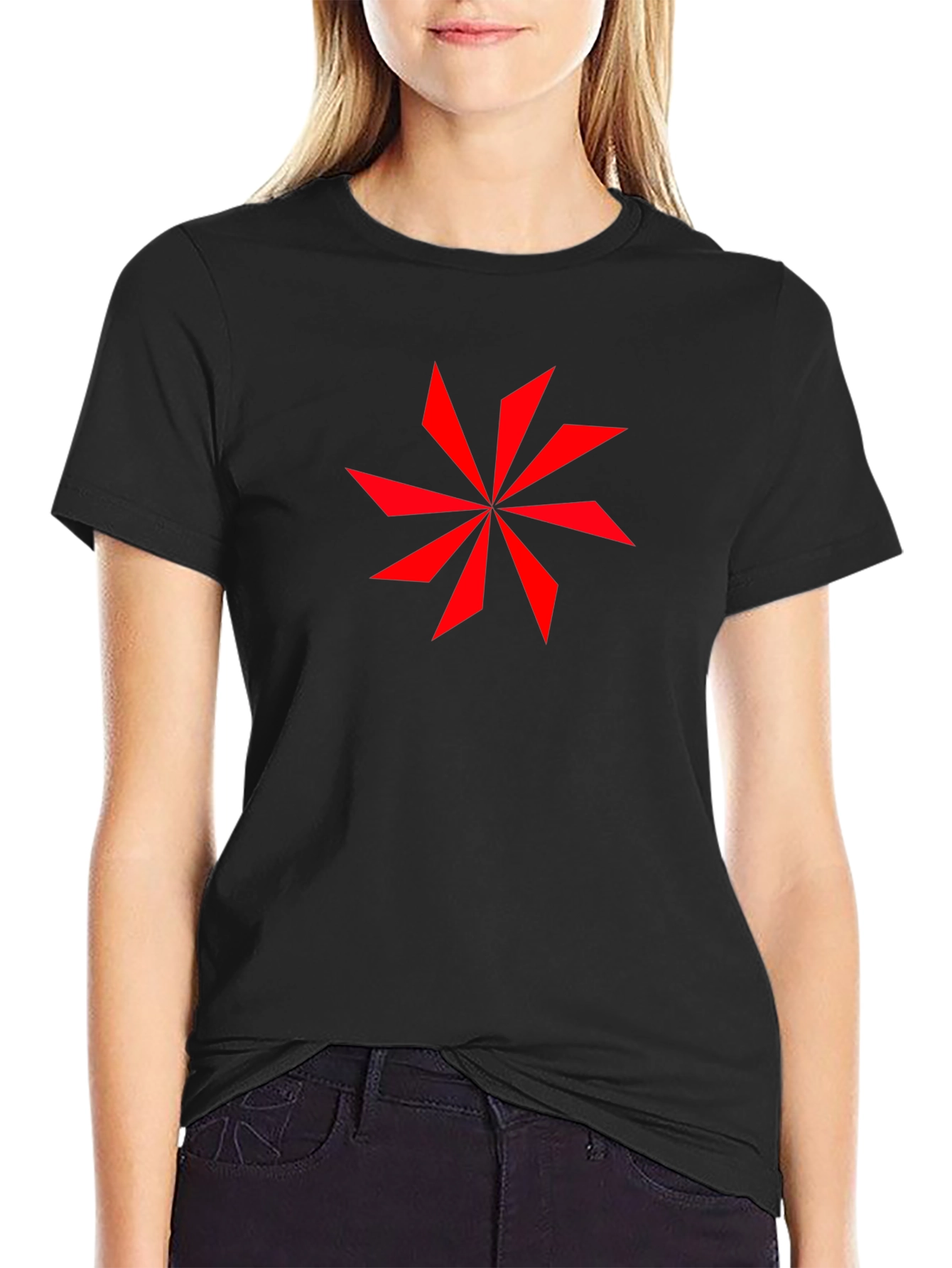 Black Geometric Star Graphic Black T-Shirt view 2
