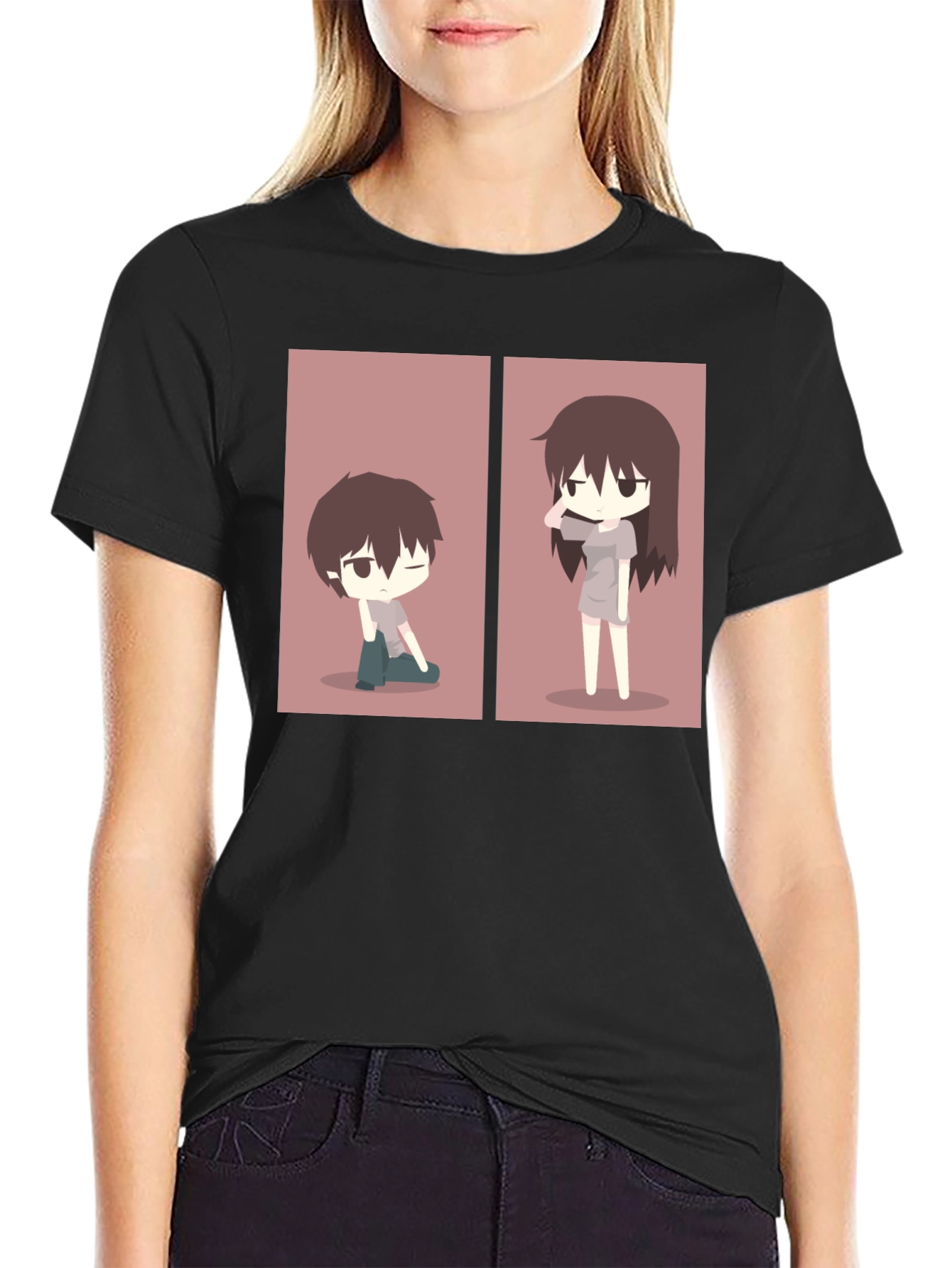 Black Anime Couple Matching T-Shirt - Black view 2