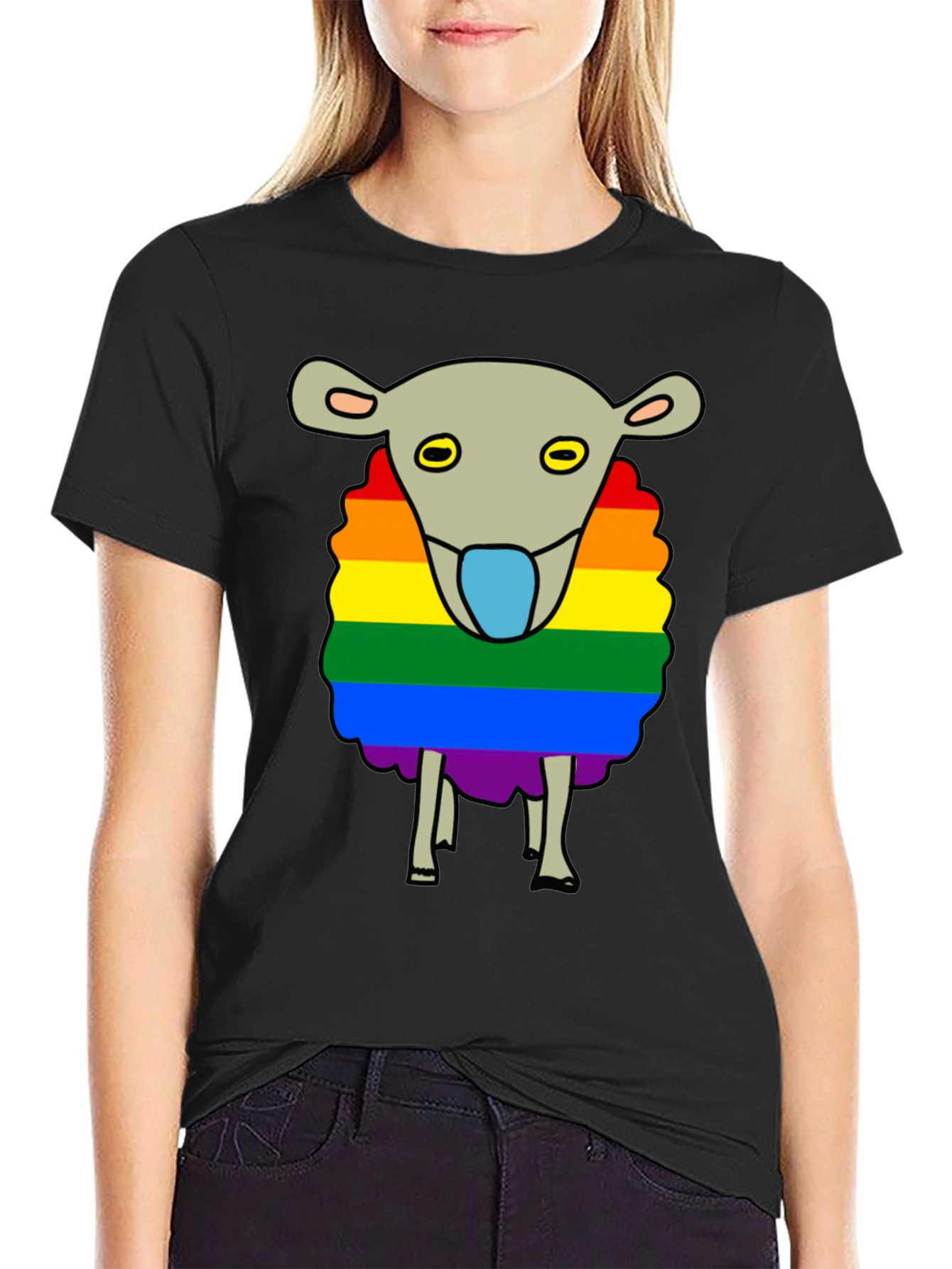 Black Rainbow Sheep Graphic Tee - Black Cotton Blend view 2