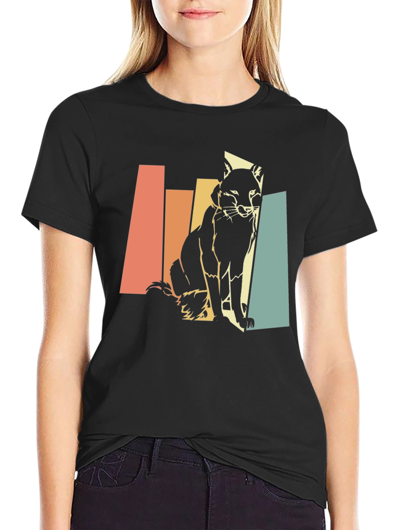 Black Retro Fox Graphic Tee - Unisex Black T-Shirt view 2