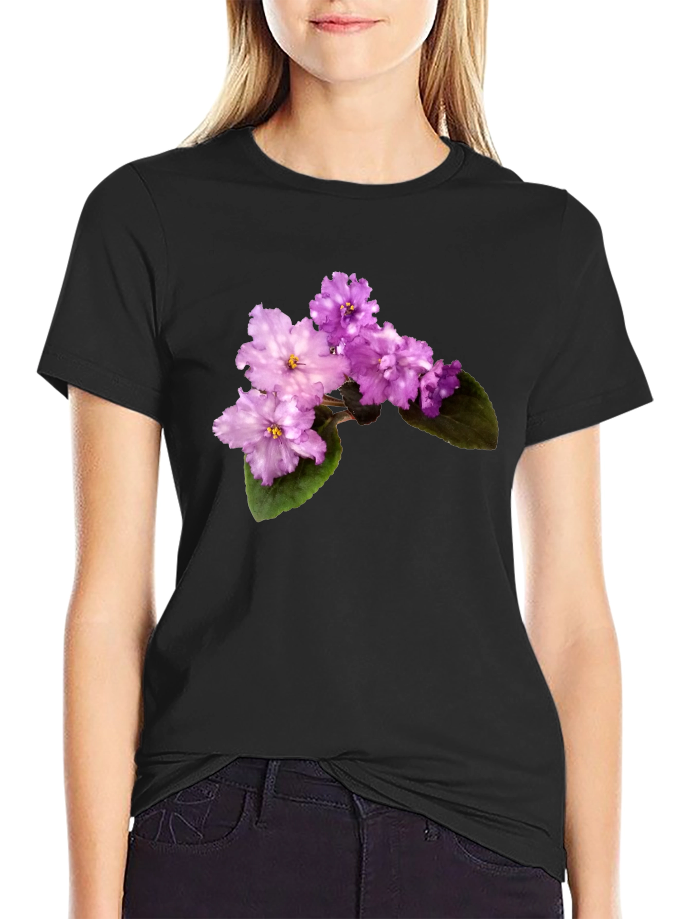 Black Floral Print T-Shirt - Stylish & Comfortable view 2