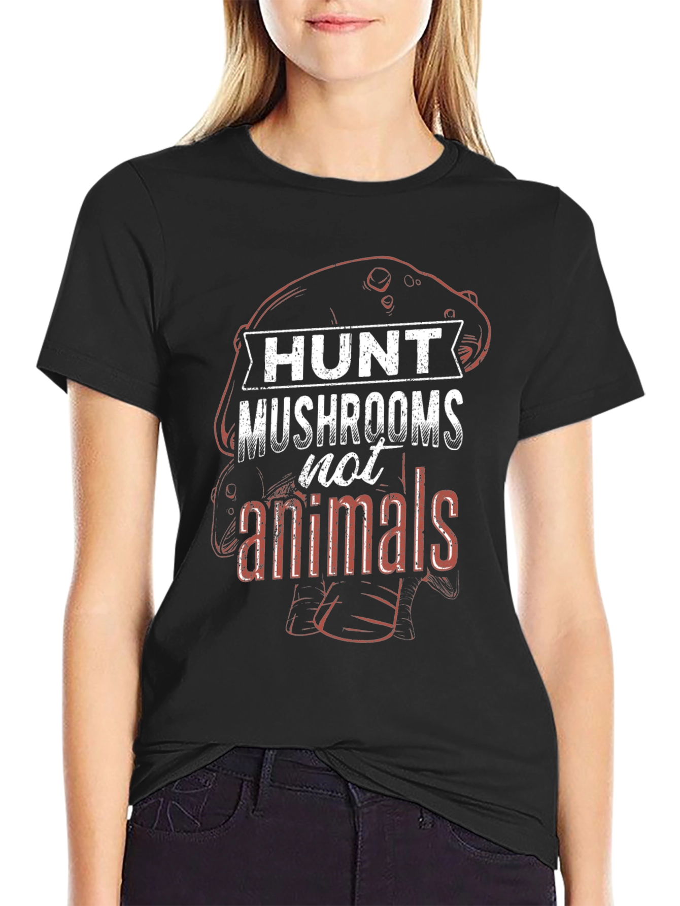 Black Hunt Mushrooms Not Animals Graphic Tee view 2