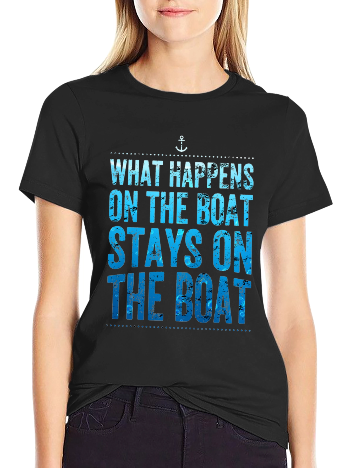 Black What Happens On The Boat T-Shirt view 2