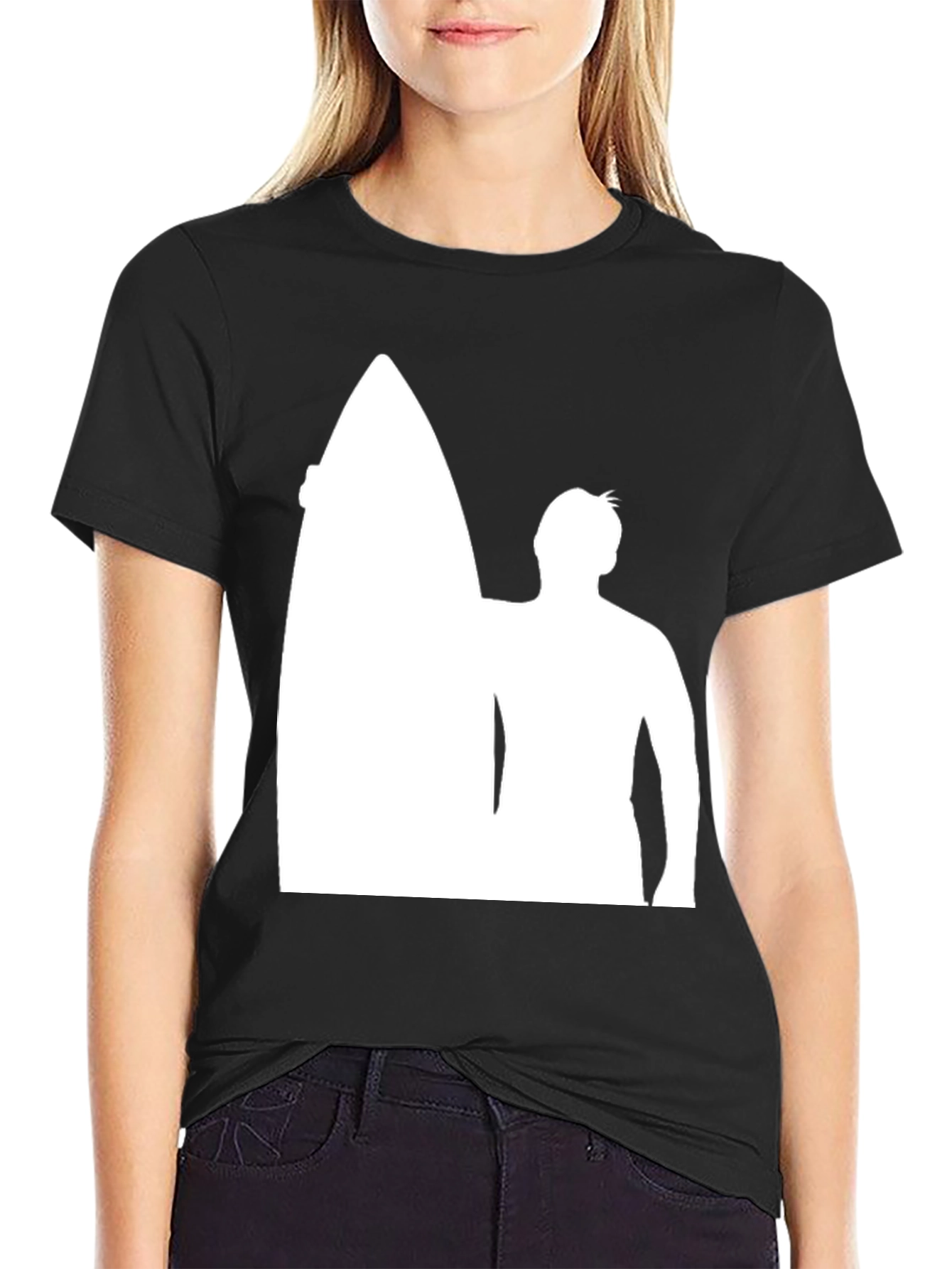 Black Surfer Silhouette Black T-Shirt view 2