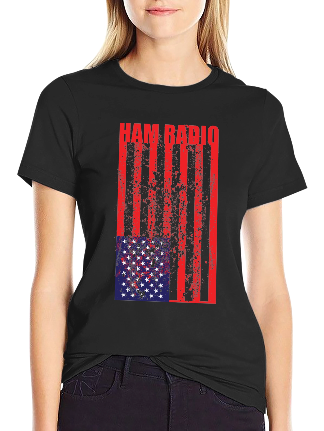 Black Ham Radio USA Flag T-Shirt view 2