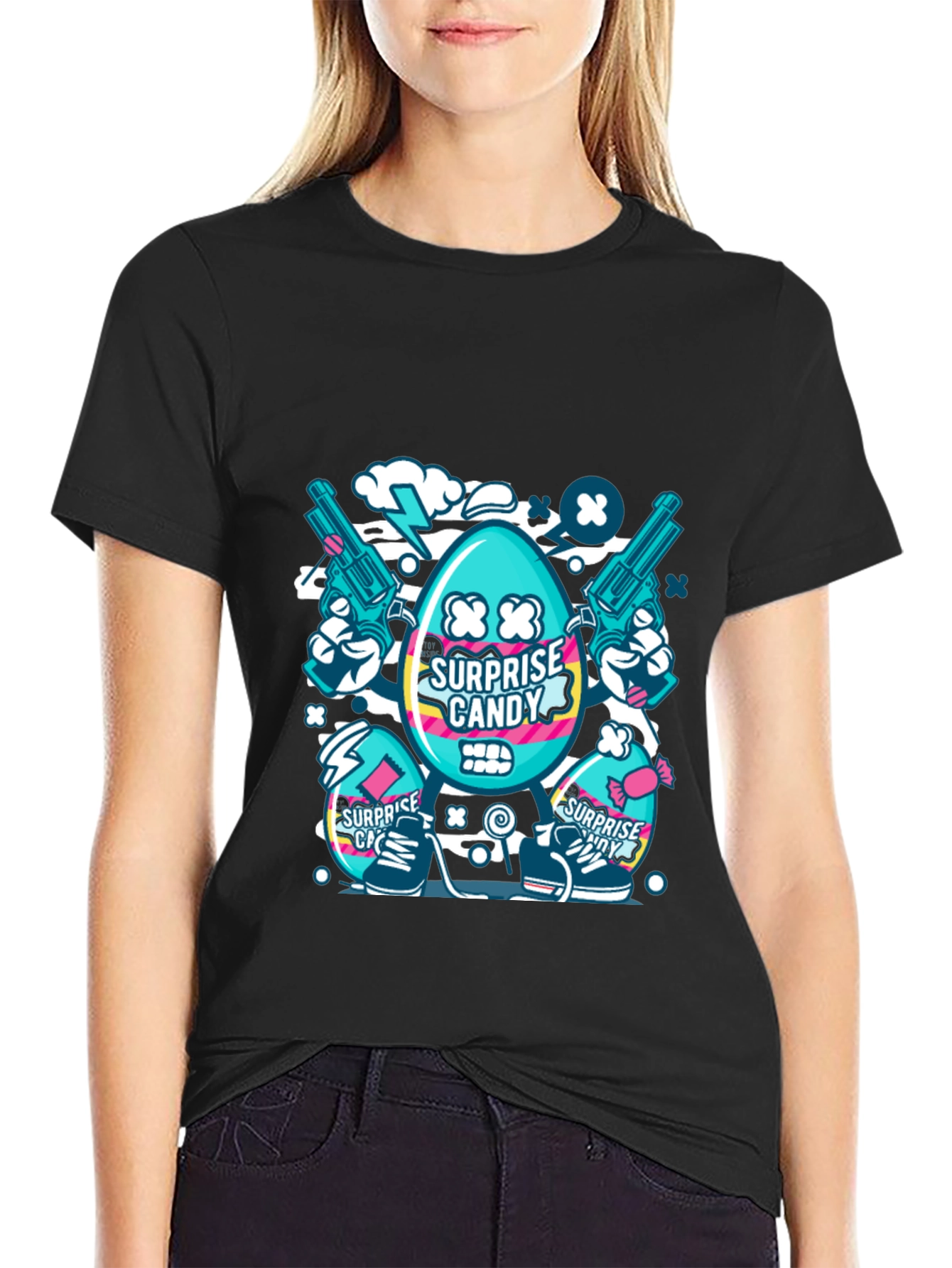 Black Surprise Candy Graphic T-Shirt - Funky Streetwear view 2