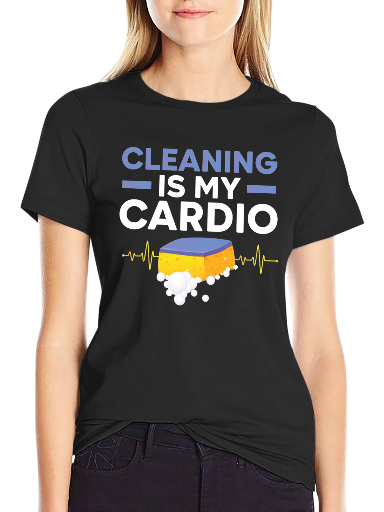 Black Cleaning is My Cardio T-Shirt Funny Housekeeping Tee view 2