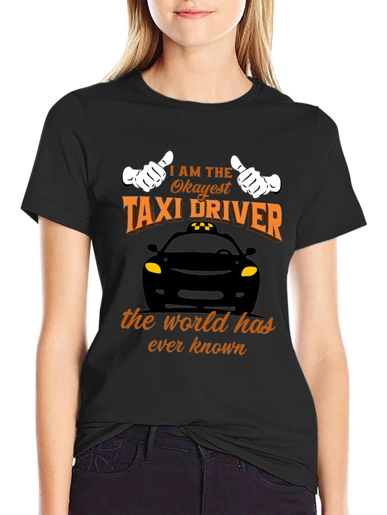 Black Okayest Taxi Driver T-Shirt - Funny Car Humor Tee view 2